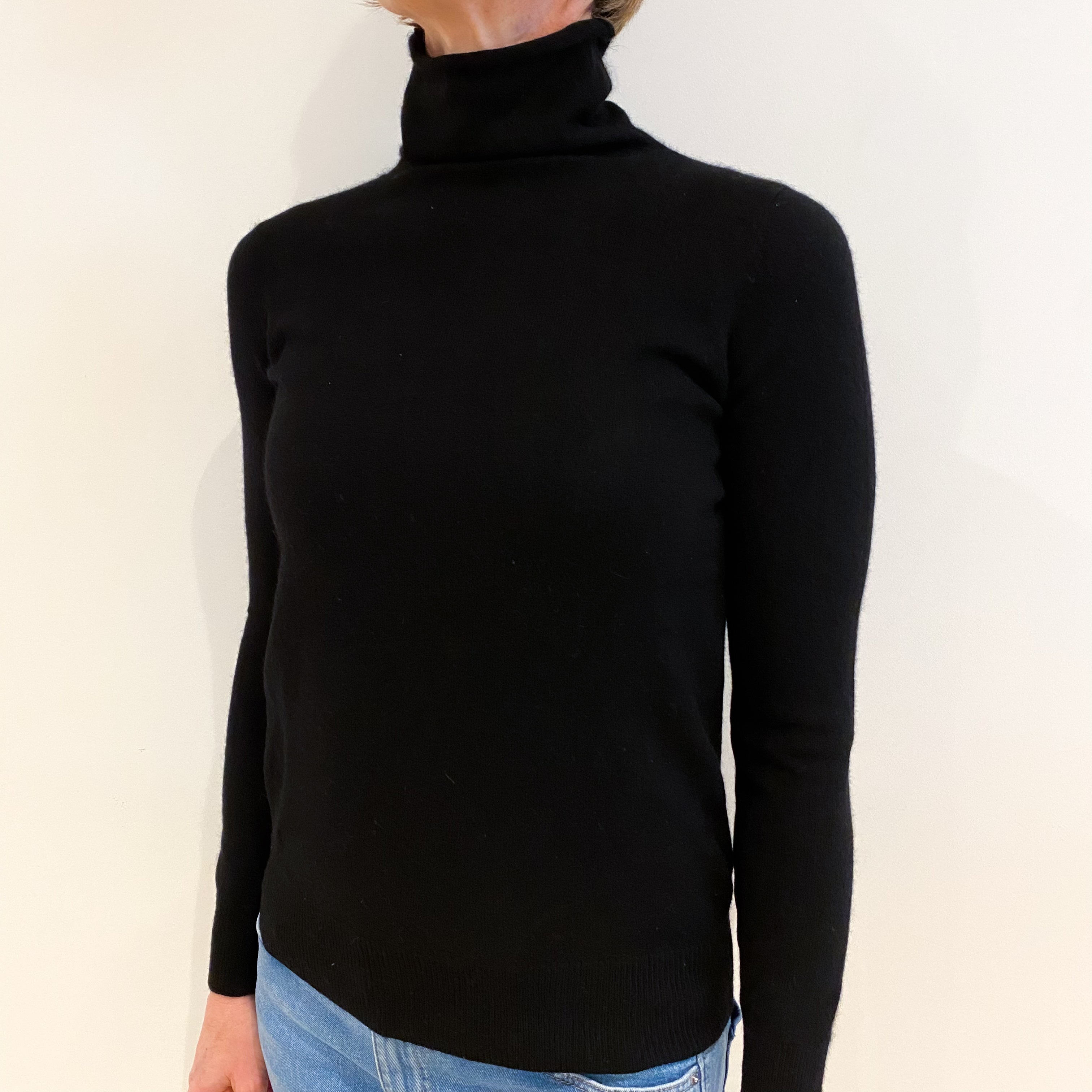 Black Cashmere Funnel Neck Jumper Small