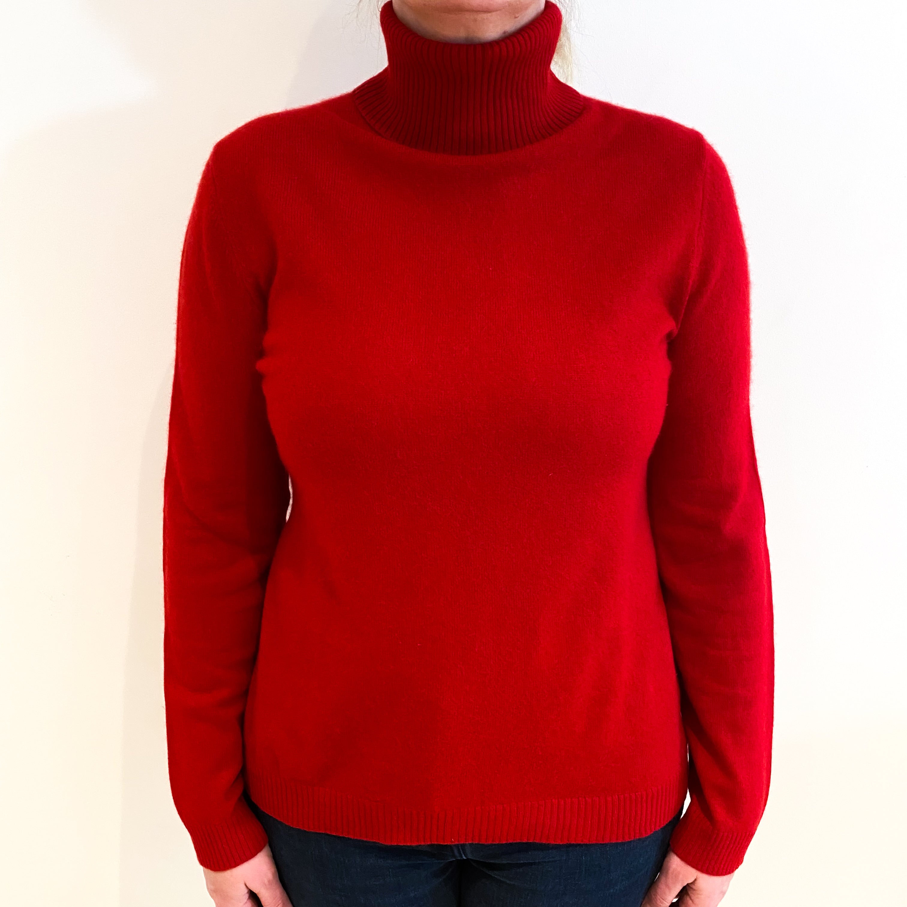 Post Box Red Cashmere Polo Neck Jumper Large