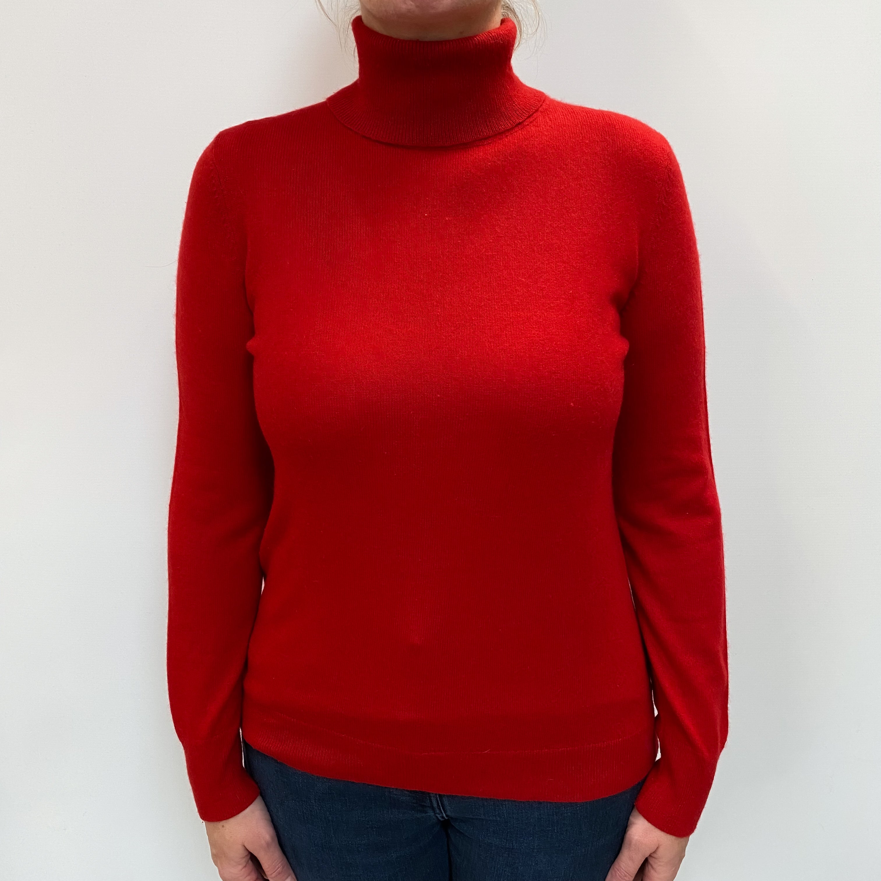 Scarlet Red Cashmere Polo Neck Jumper Large