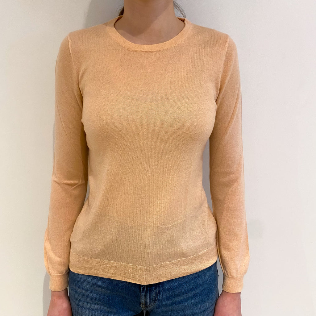 Peach Fine Knit Cashmere Crew Neck Jumper Extra Small