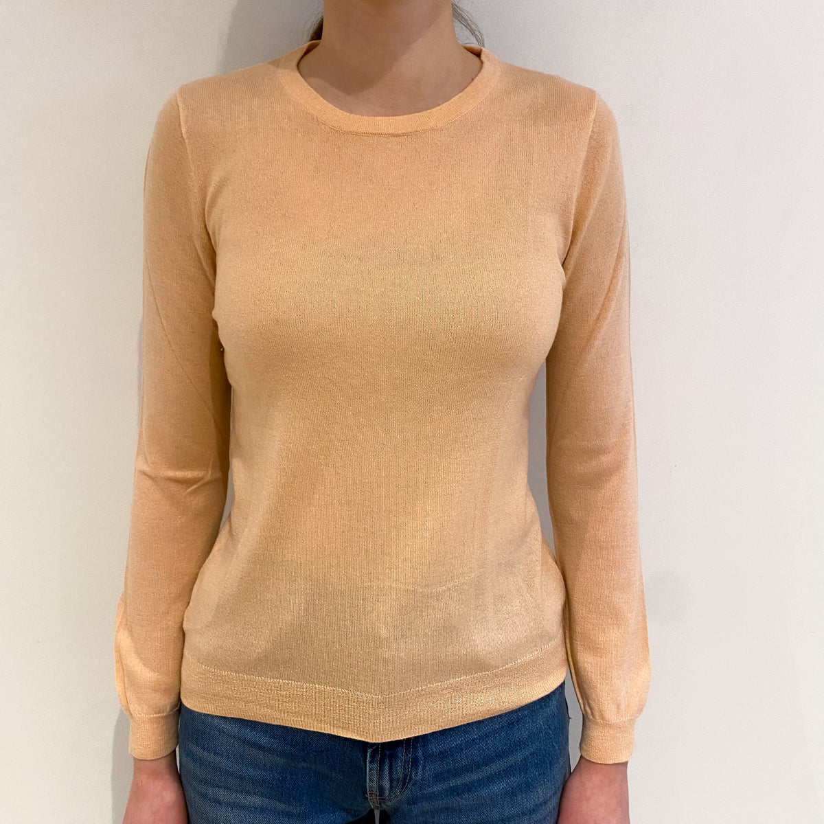 Peach Fine Knit Cashmere Crew Neck Jumper Extra Small
