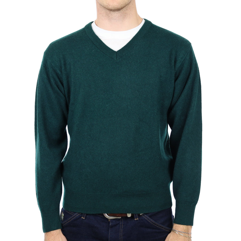 Men's Pine Green Cashmere V Neck Jumper Medium