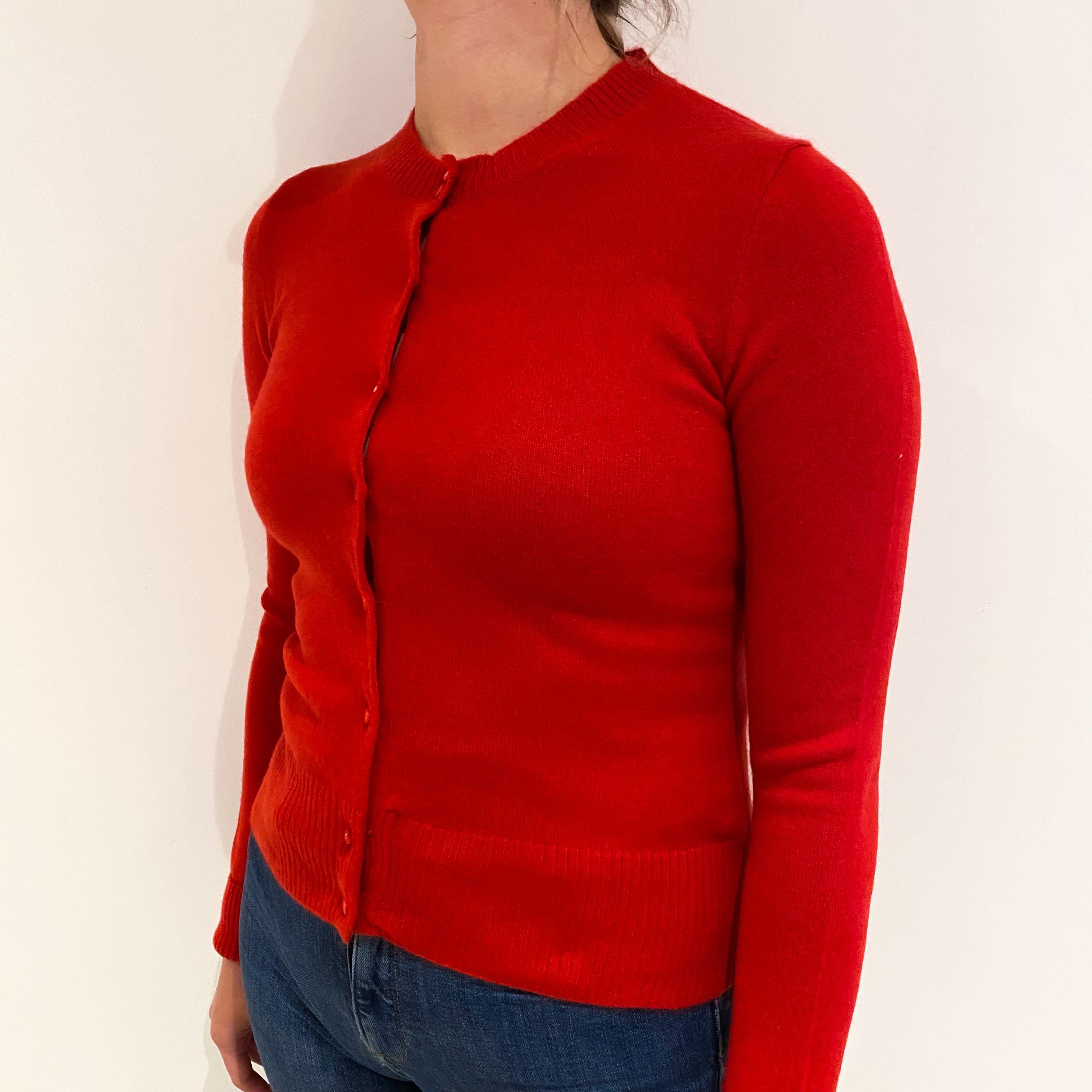 Scarlet Red Cashmere Crew Cardigan Small