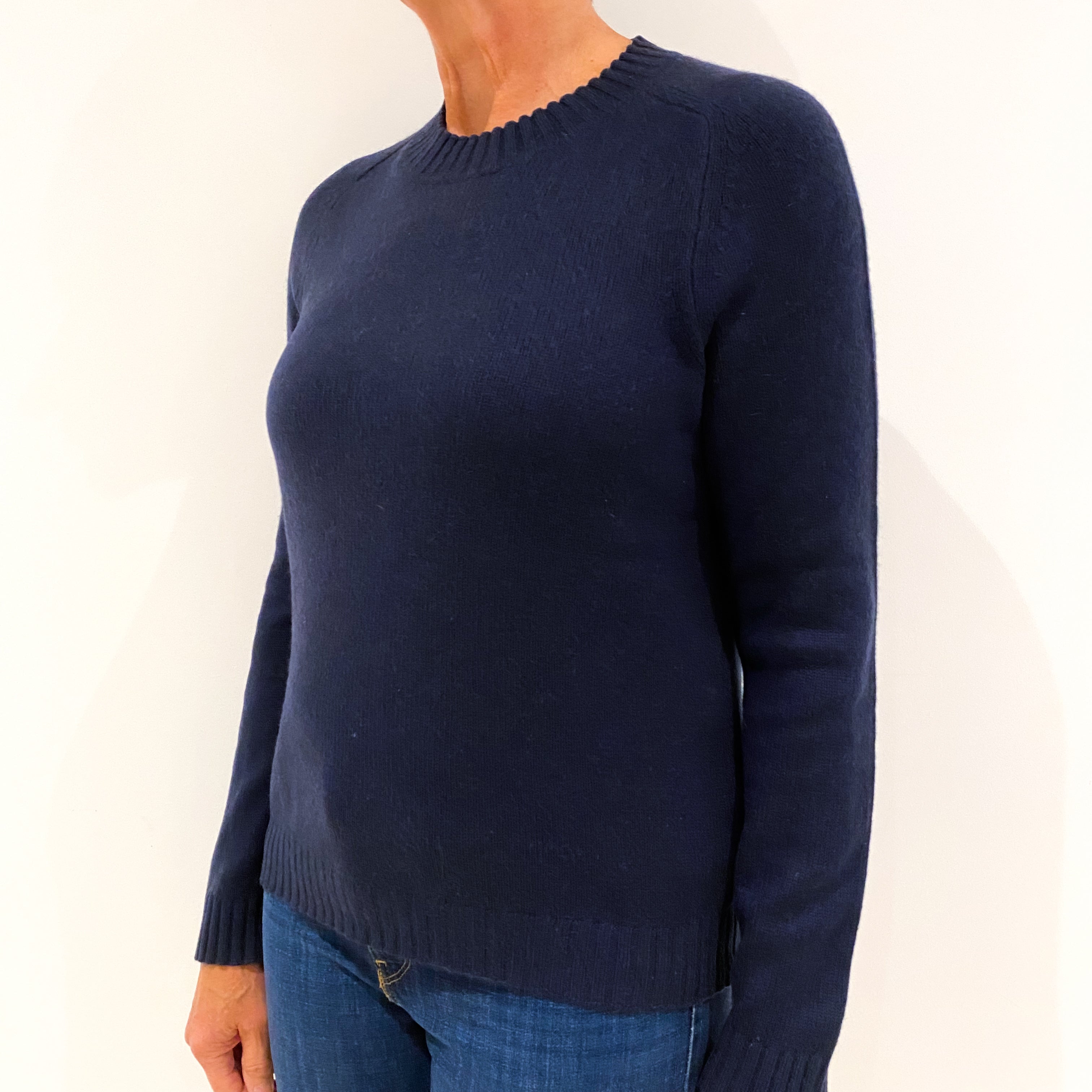 Navy Heavy Knit Cashmere Crew Neck Jumper Medium