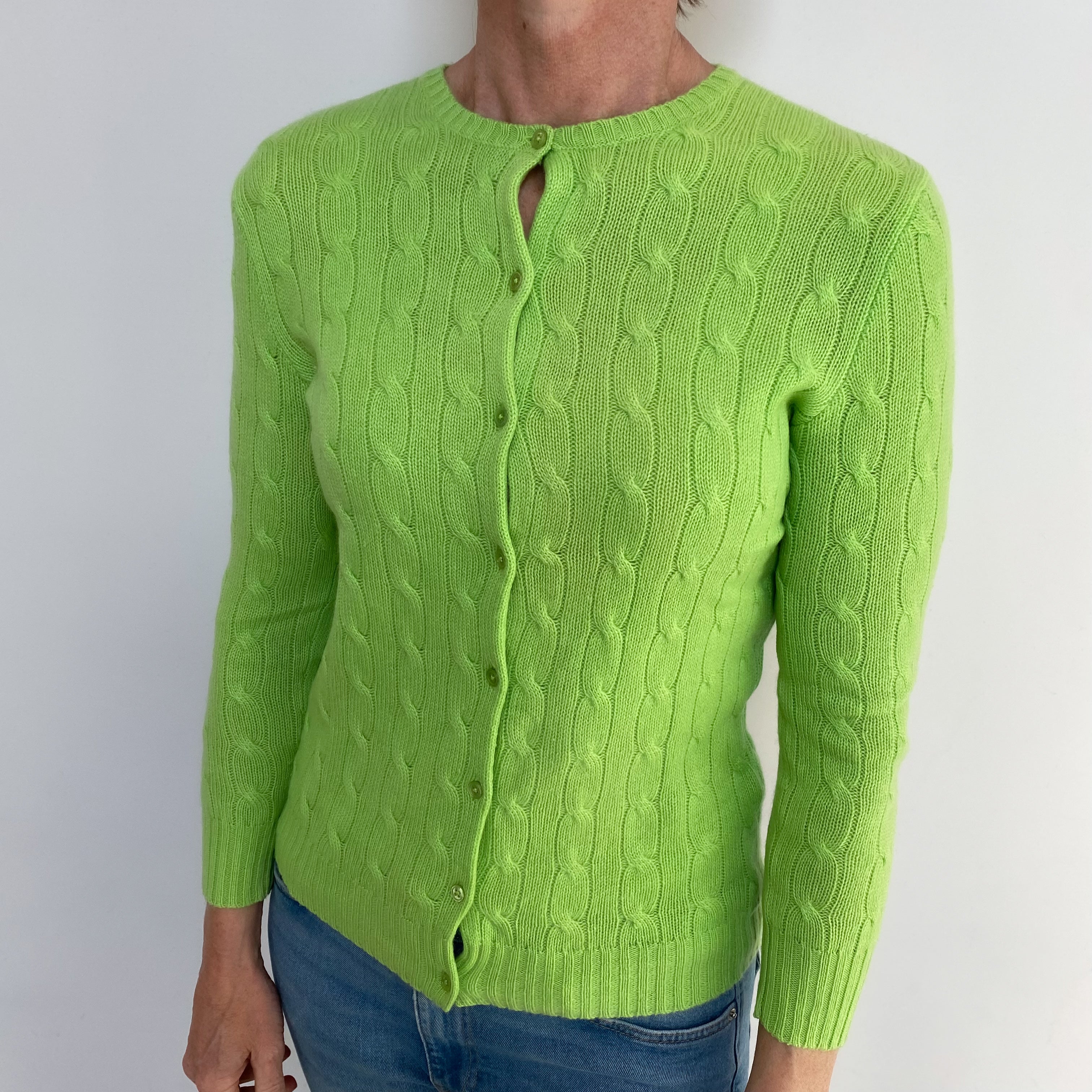 Ralph Lauren Neon Green Cashmere Crew Neck Cardigan Small