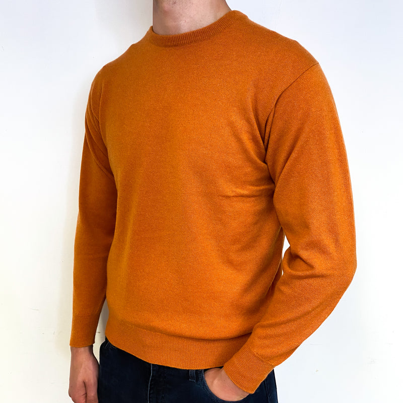 Men's New Scottish Sienna Orange Cashmere Crew Neck Jumper XL