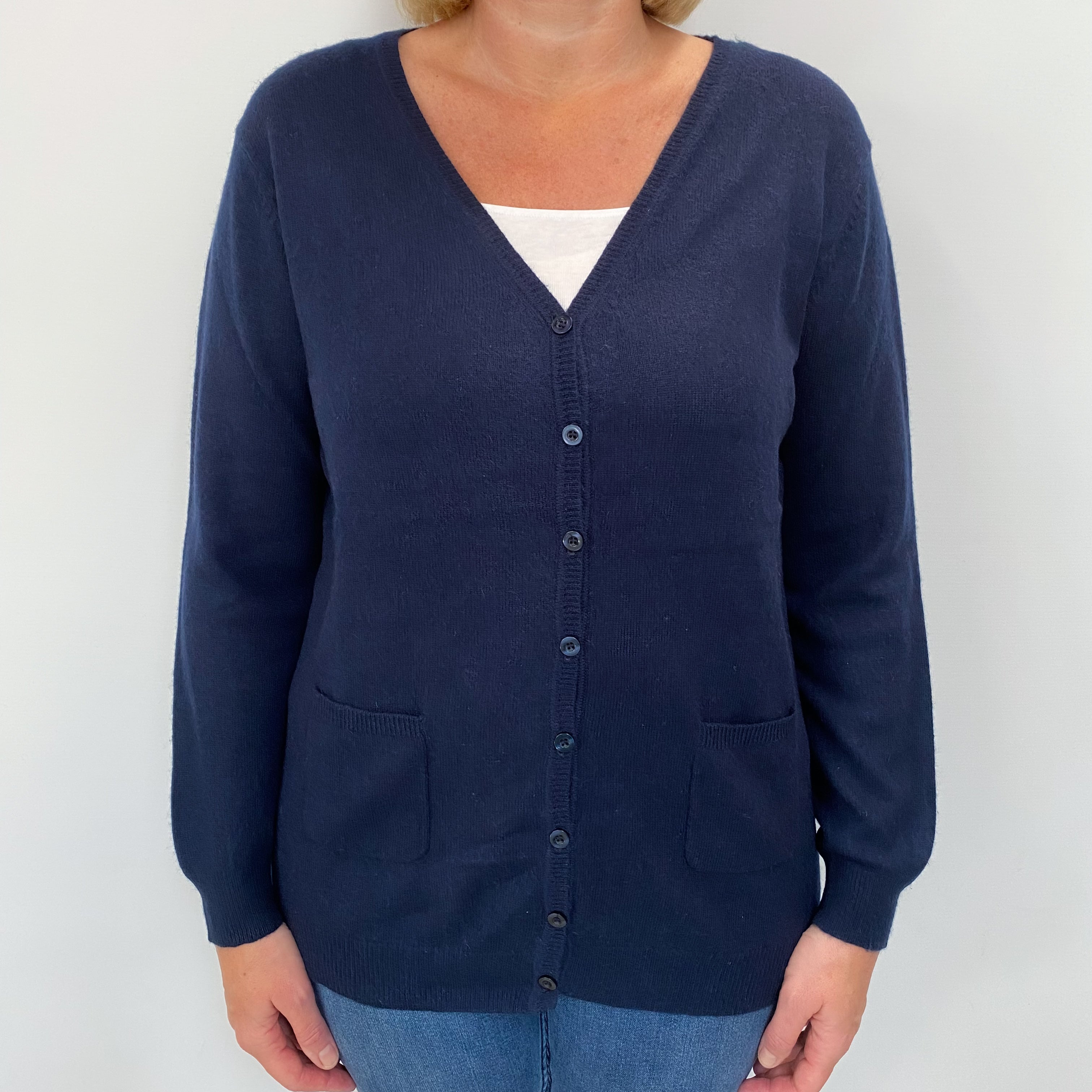Navy Blue Cashmere Cardigan Large
