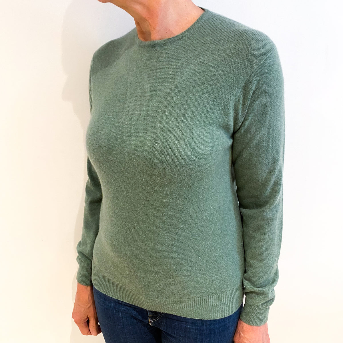 Muted Green Cashmere Crew Neck Jumper Medium