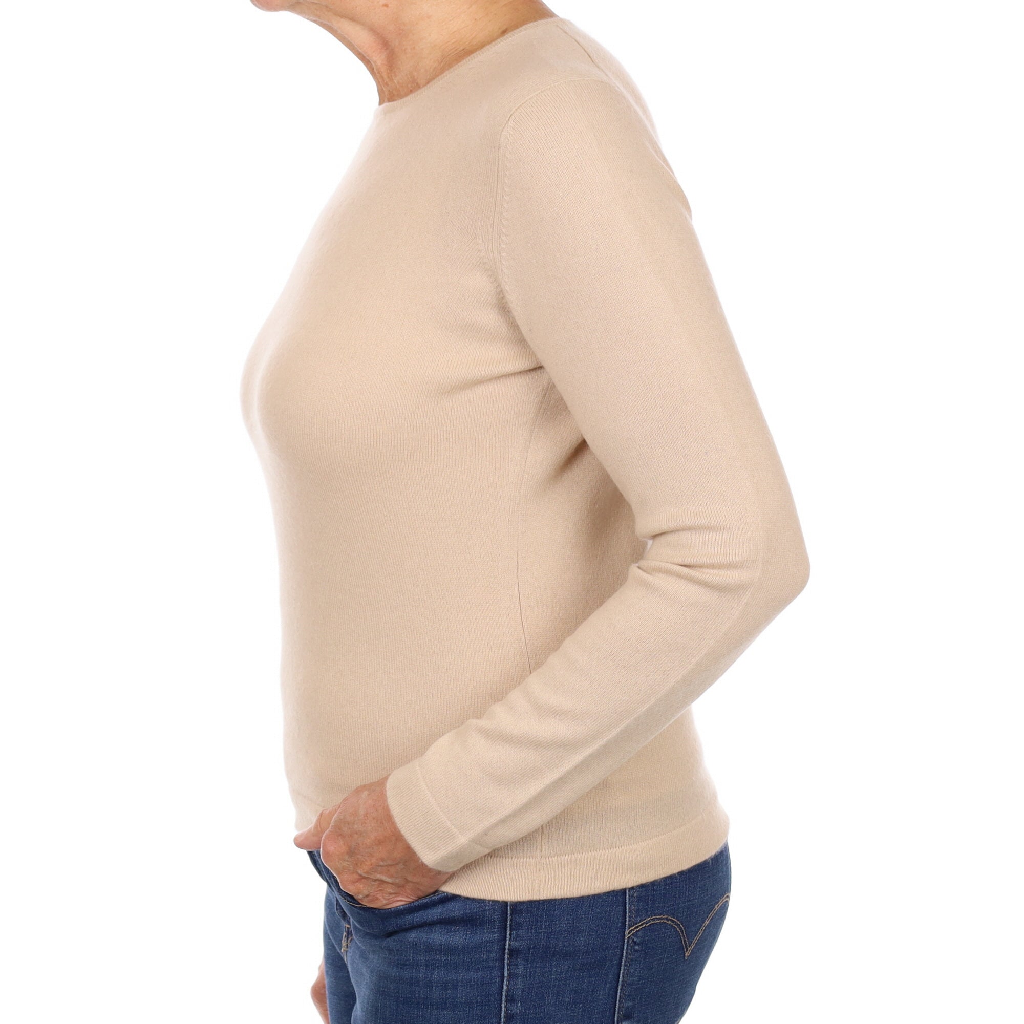 Buff Beige Cashmere Crew Neck Jumper Medium