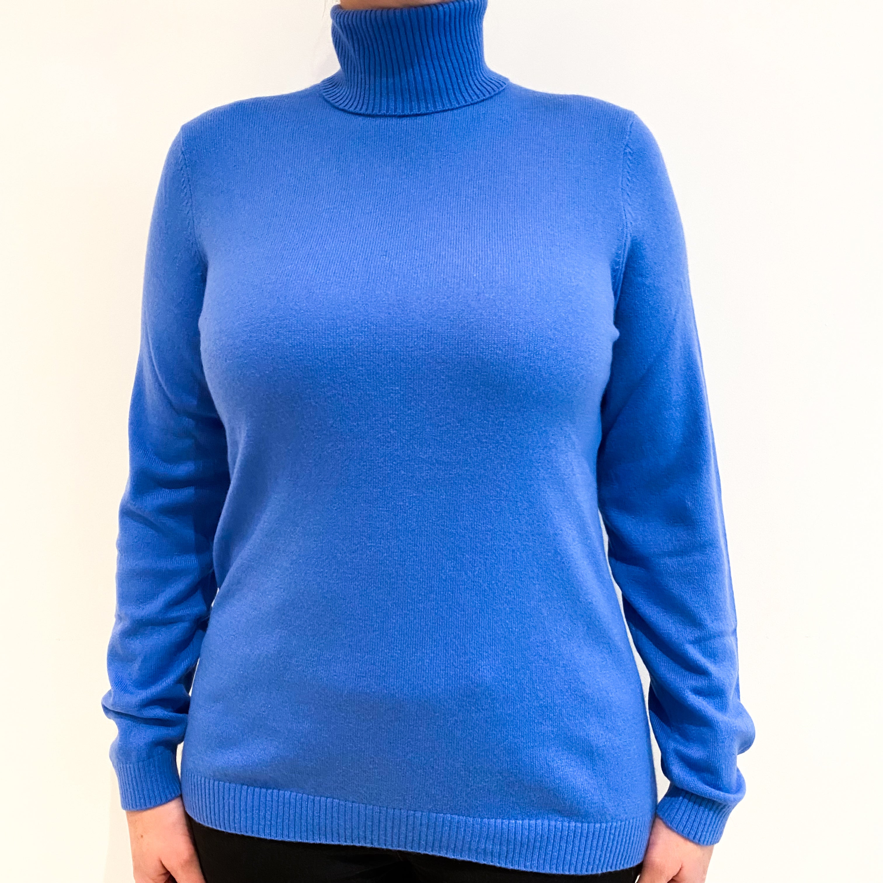 Cornflower Blue Cashmere Polo Neck Jumper Large