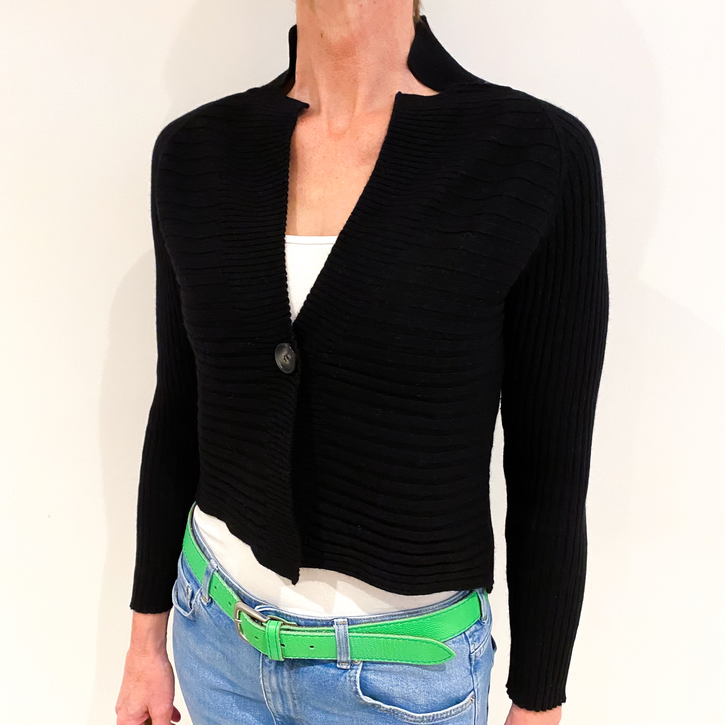 Black Cashmere Collared V Neck Cardigan Small