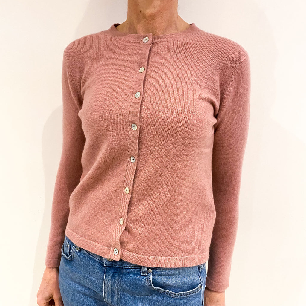 Faded Heather Pink Cashmere Crew Neck Cardigan Small