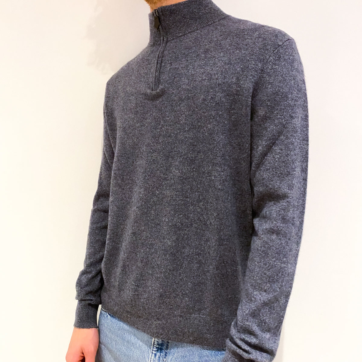 Men's Slate Grey Cashmere 1/4 Zip Jumper