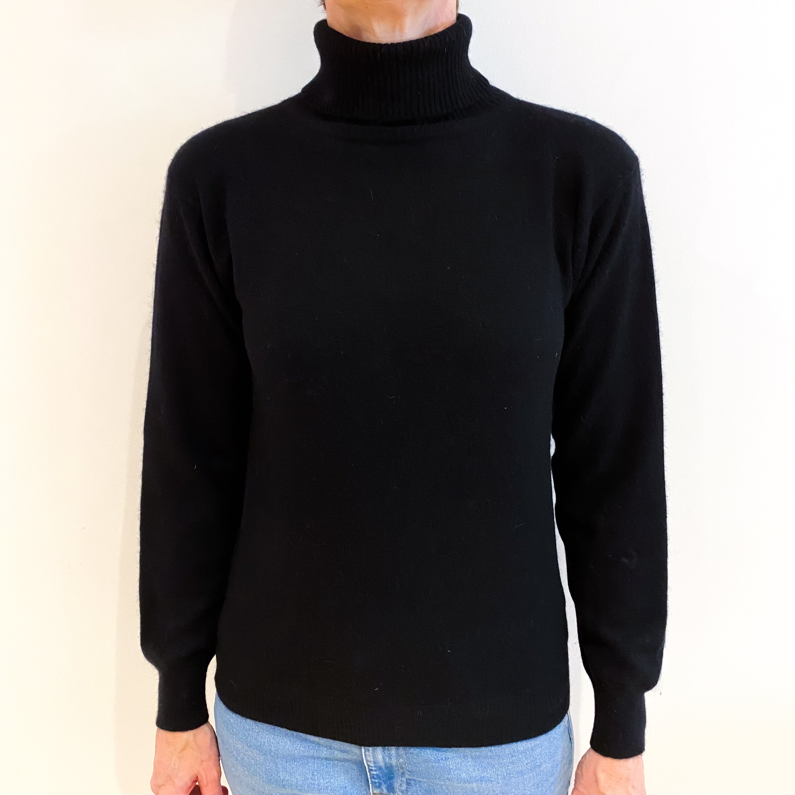 Black Cashmere Polo Neck Jumper Small