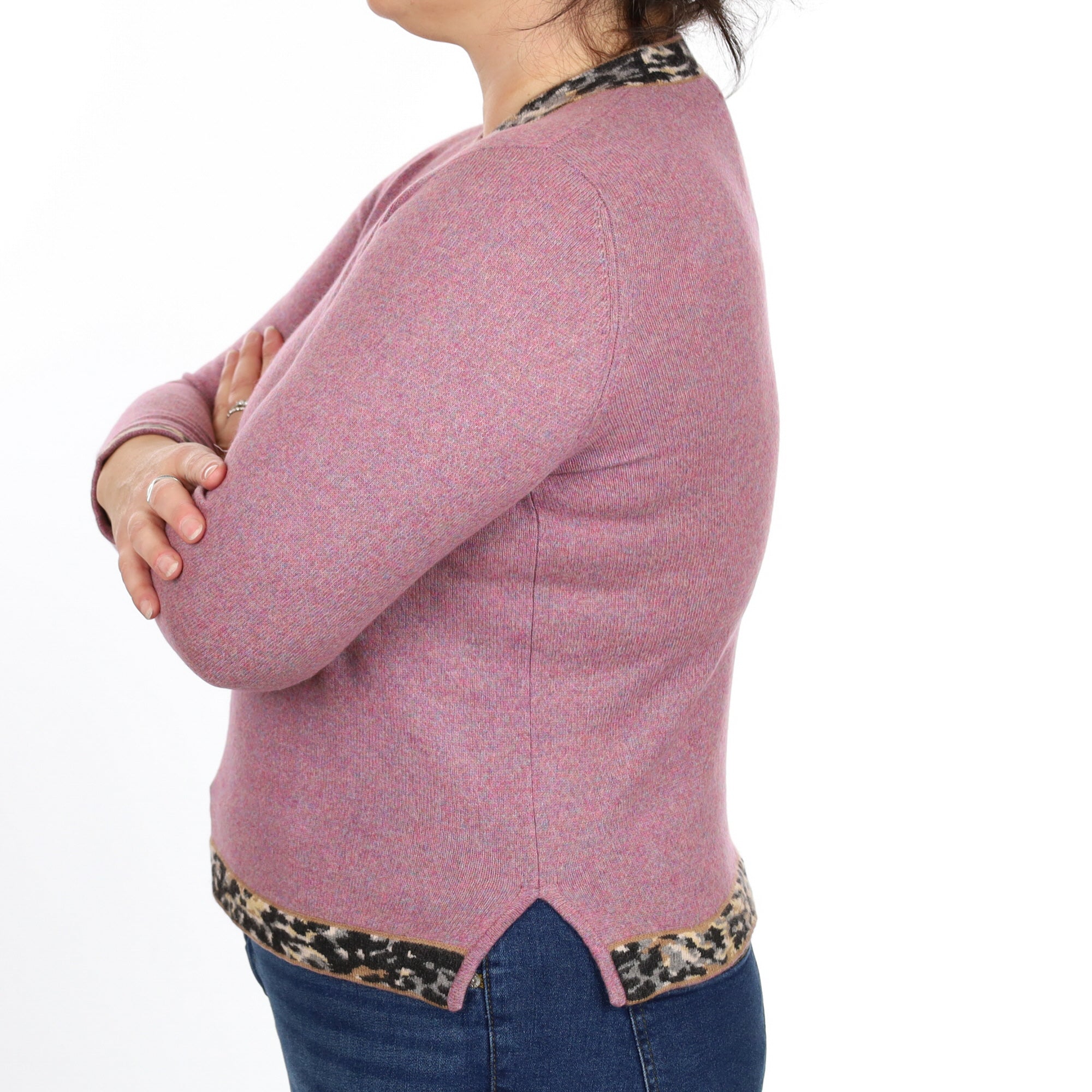 Heather Marl Patterned Cashmere Crew Neck Jumper Large