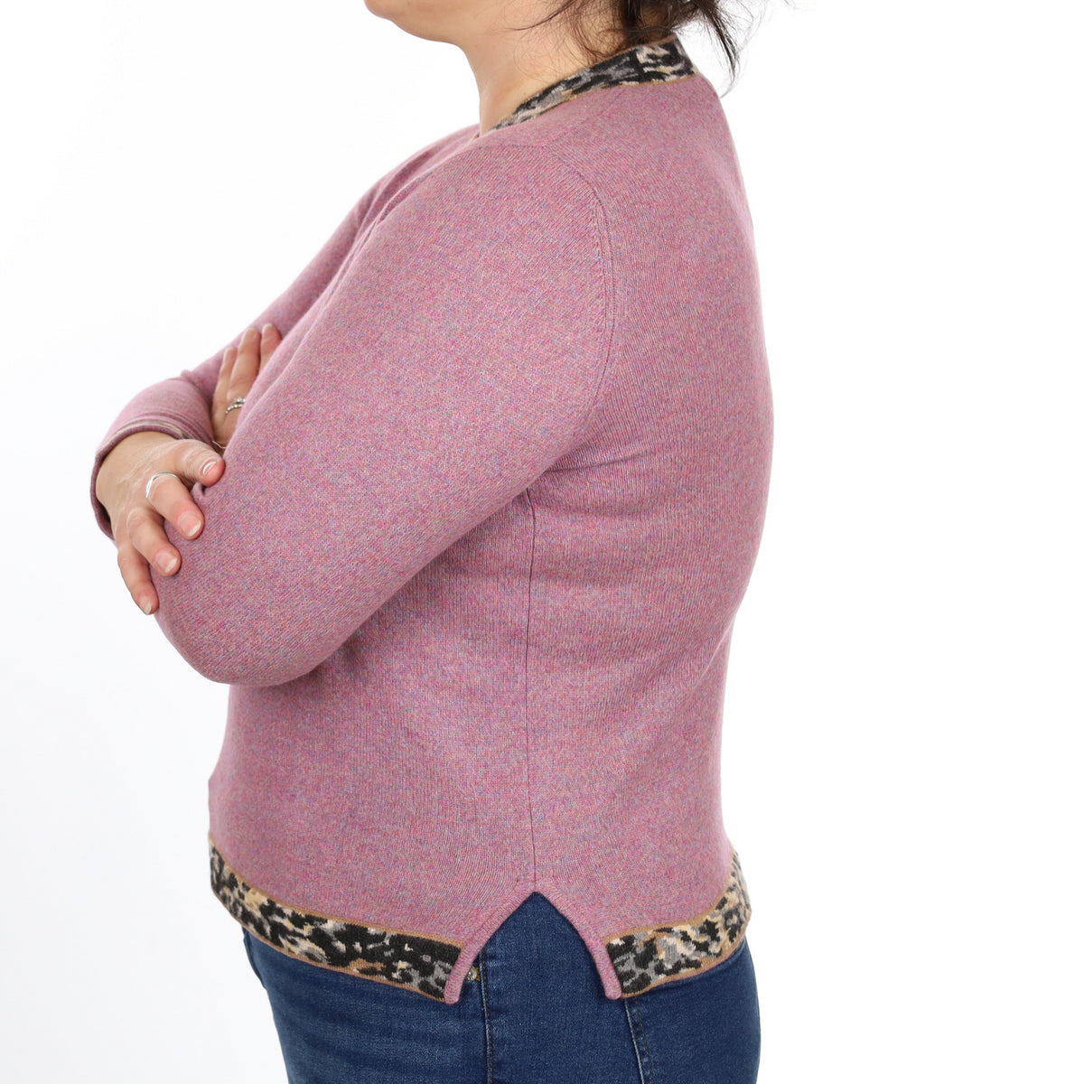 Heather Marl Patterned Cashmere Crew Neck Jumper Large