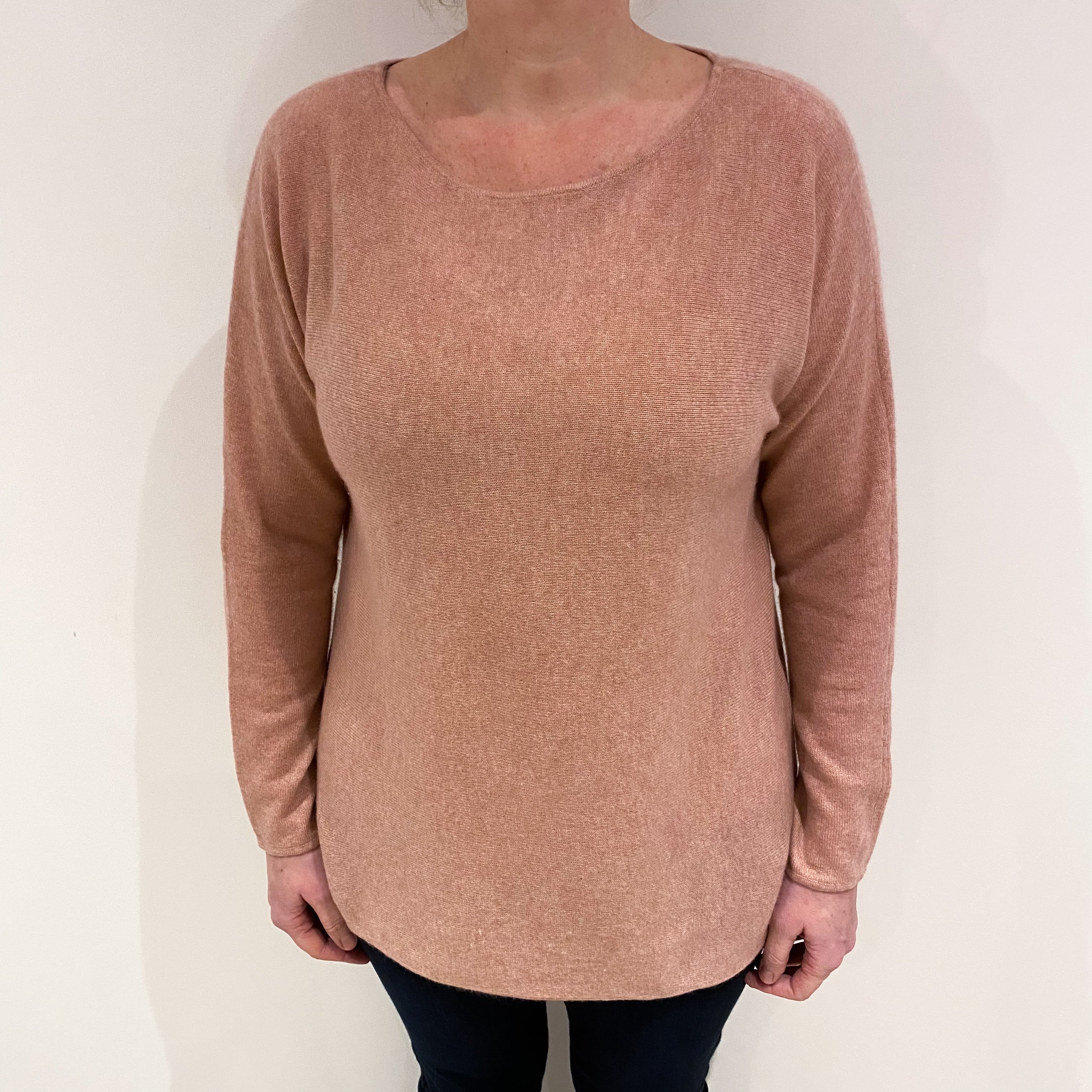 Faded Heather Pink Cashmere Slash Neck Jumper Large