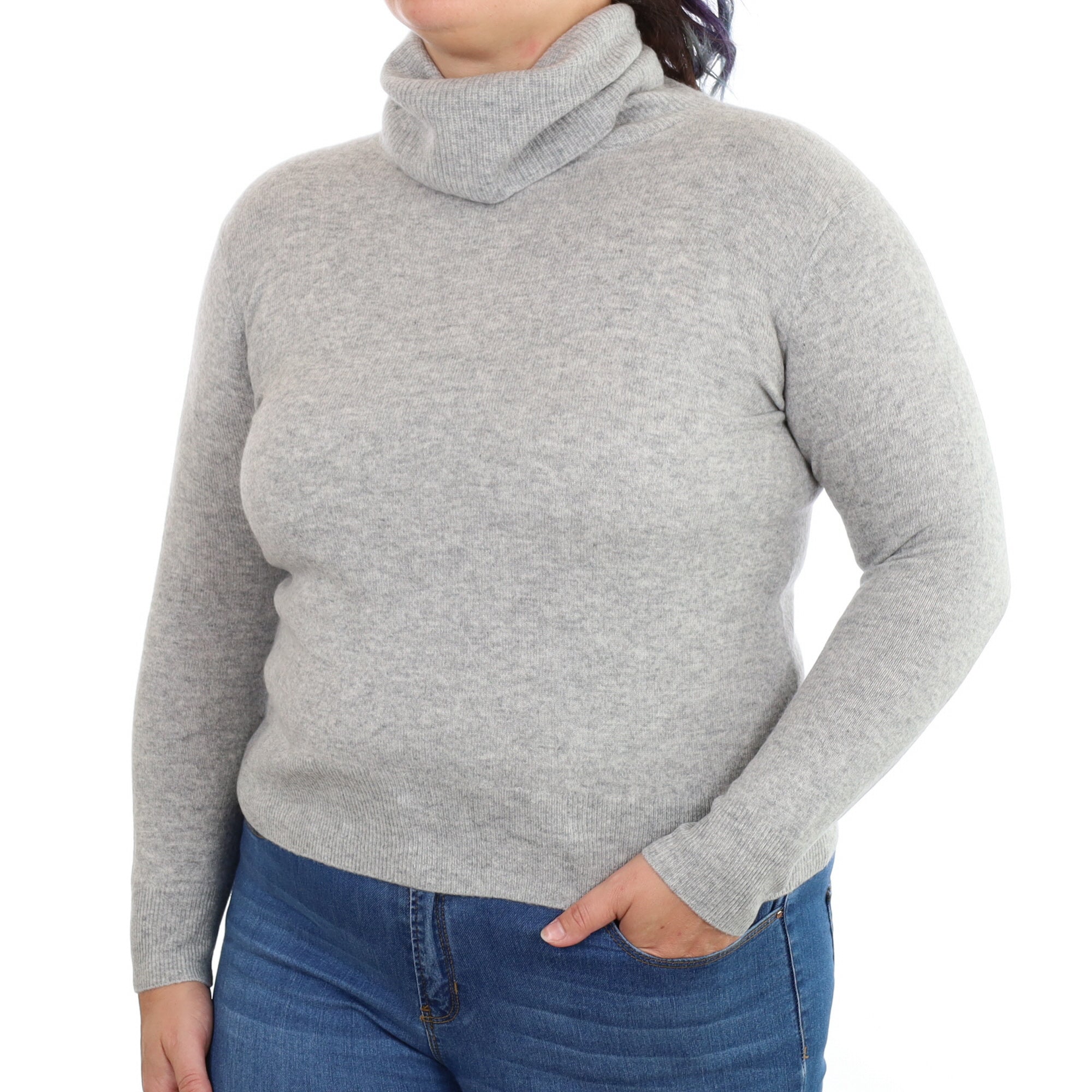 Smoke Grey Cashmere Polo Neck Jumper Large