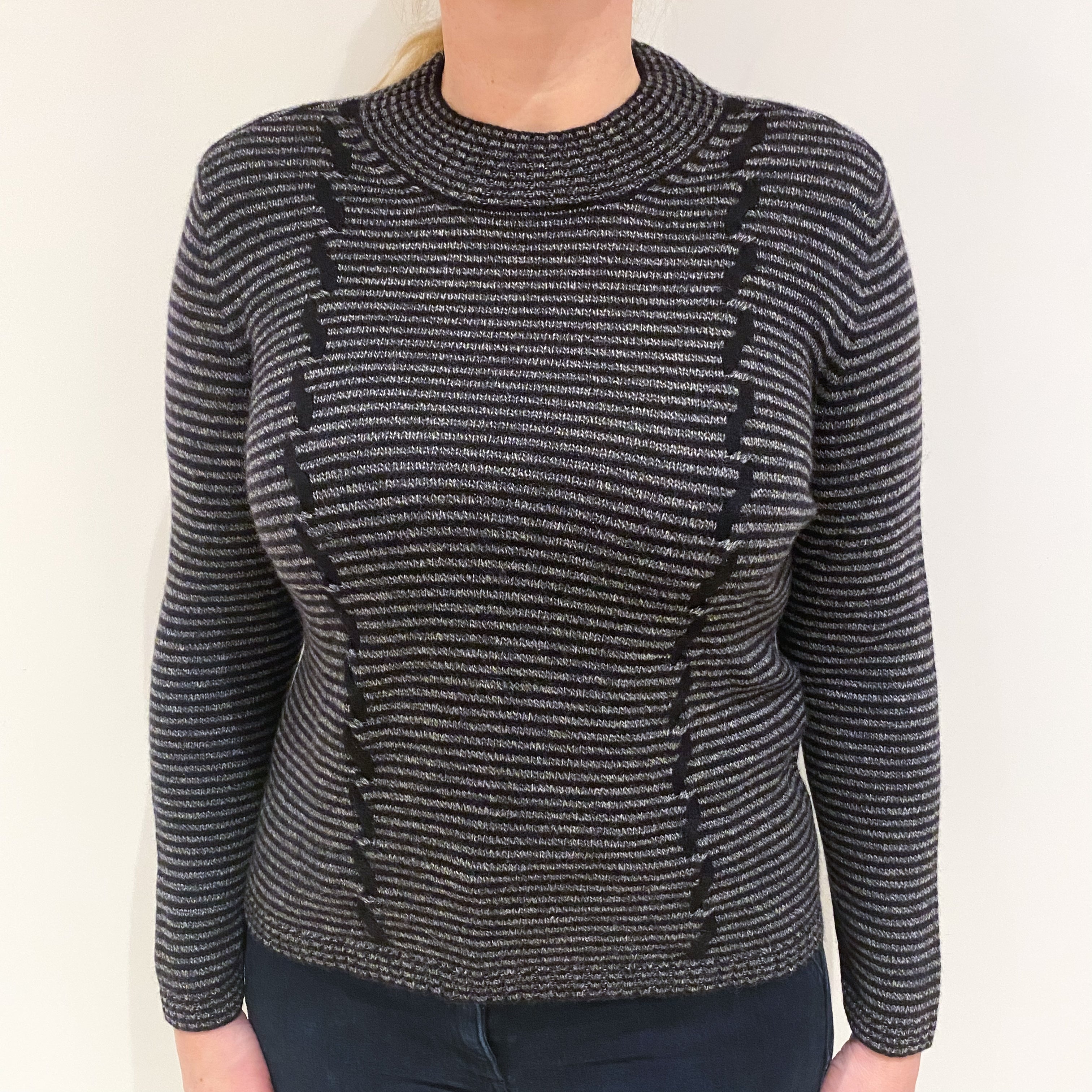 Black and Grey Cashmere Turtle Neck Jumper Large