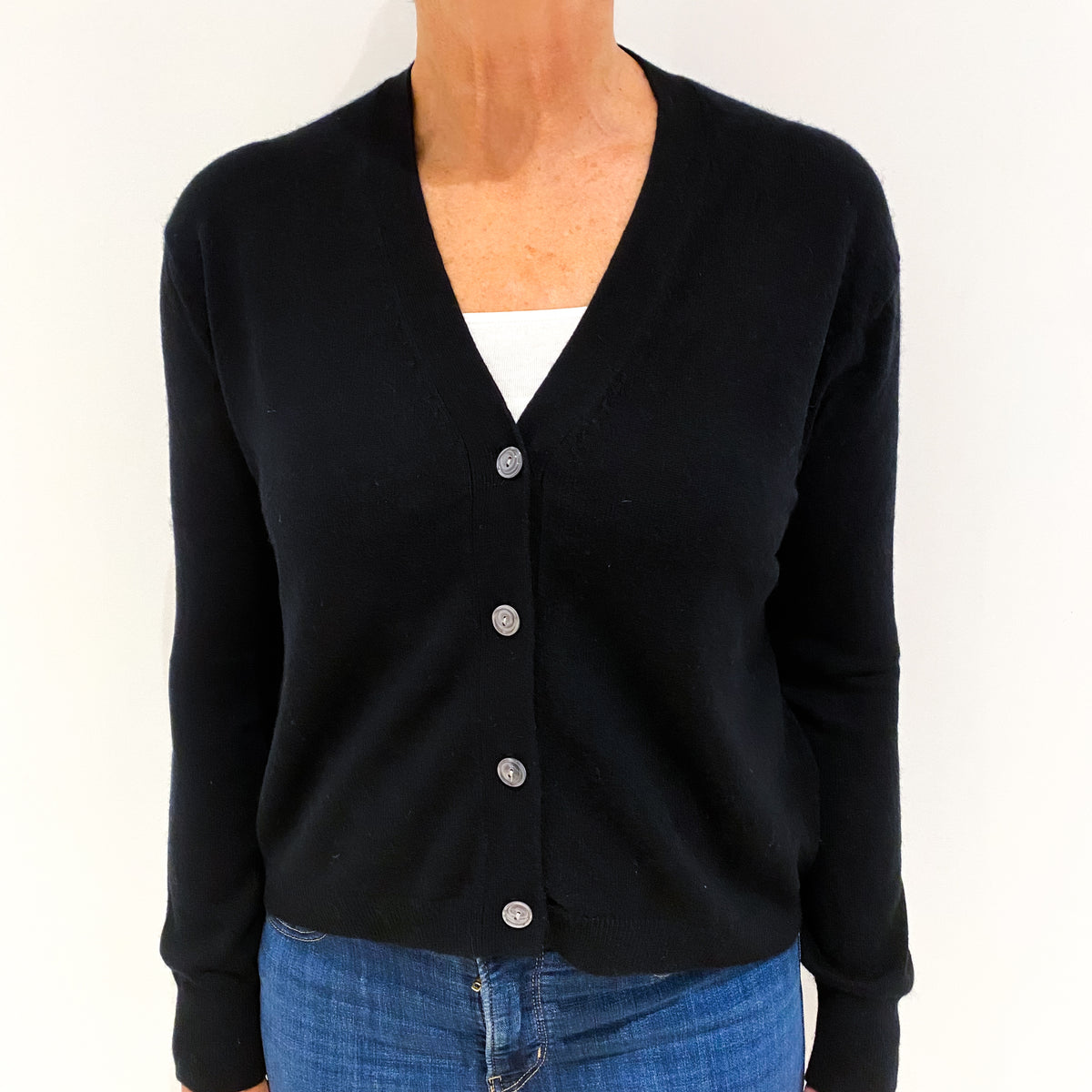 Black Cashmere V-neck Cardigan Medium
