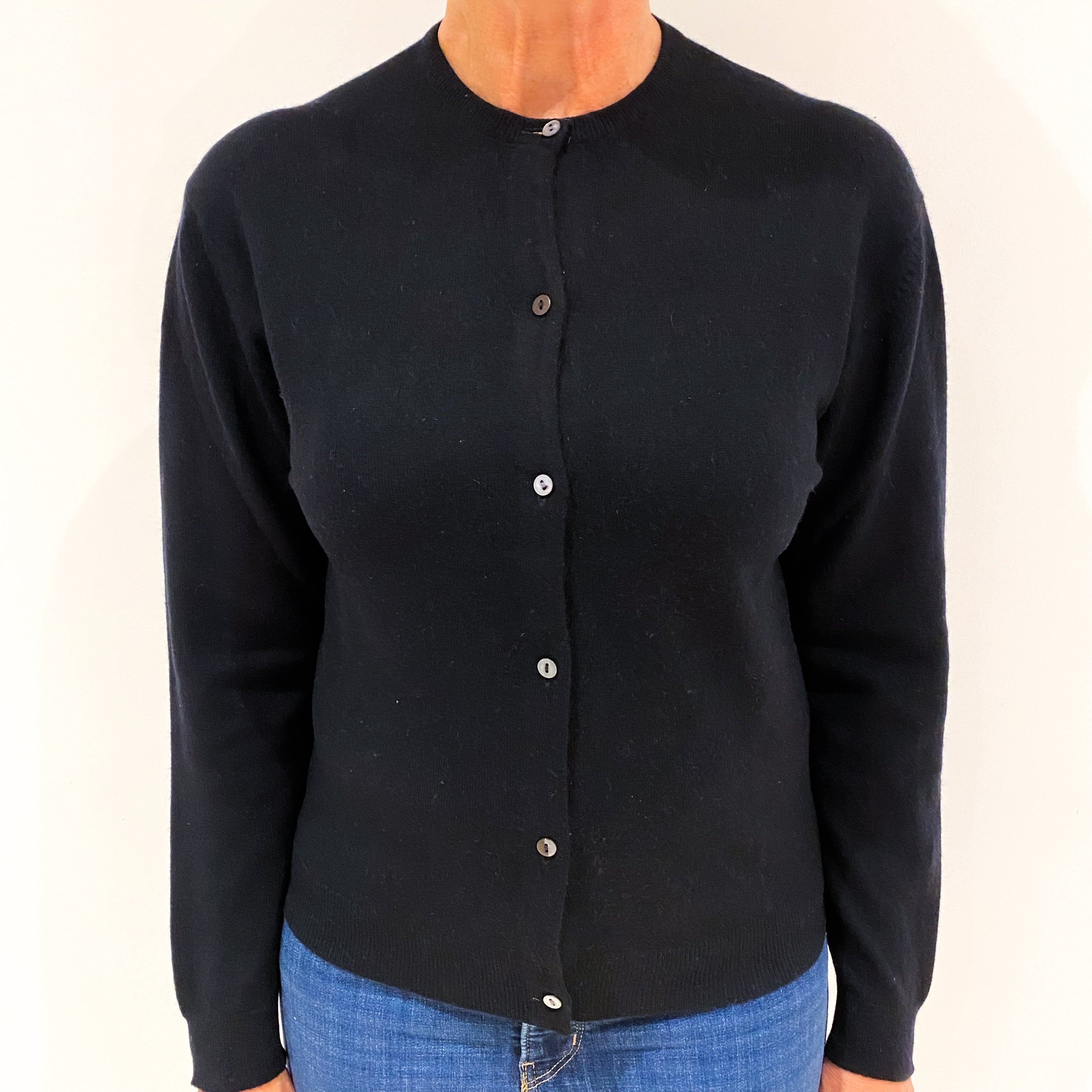 Black Cashmere Crew Neck Cardigan Medium