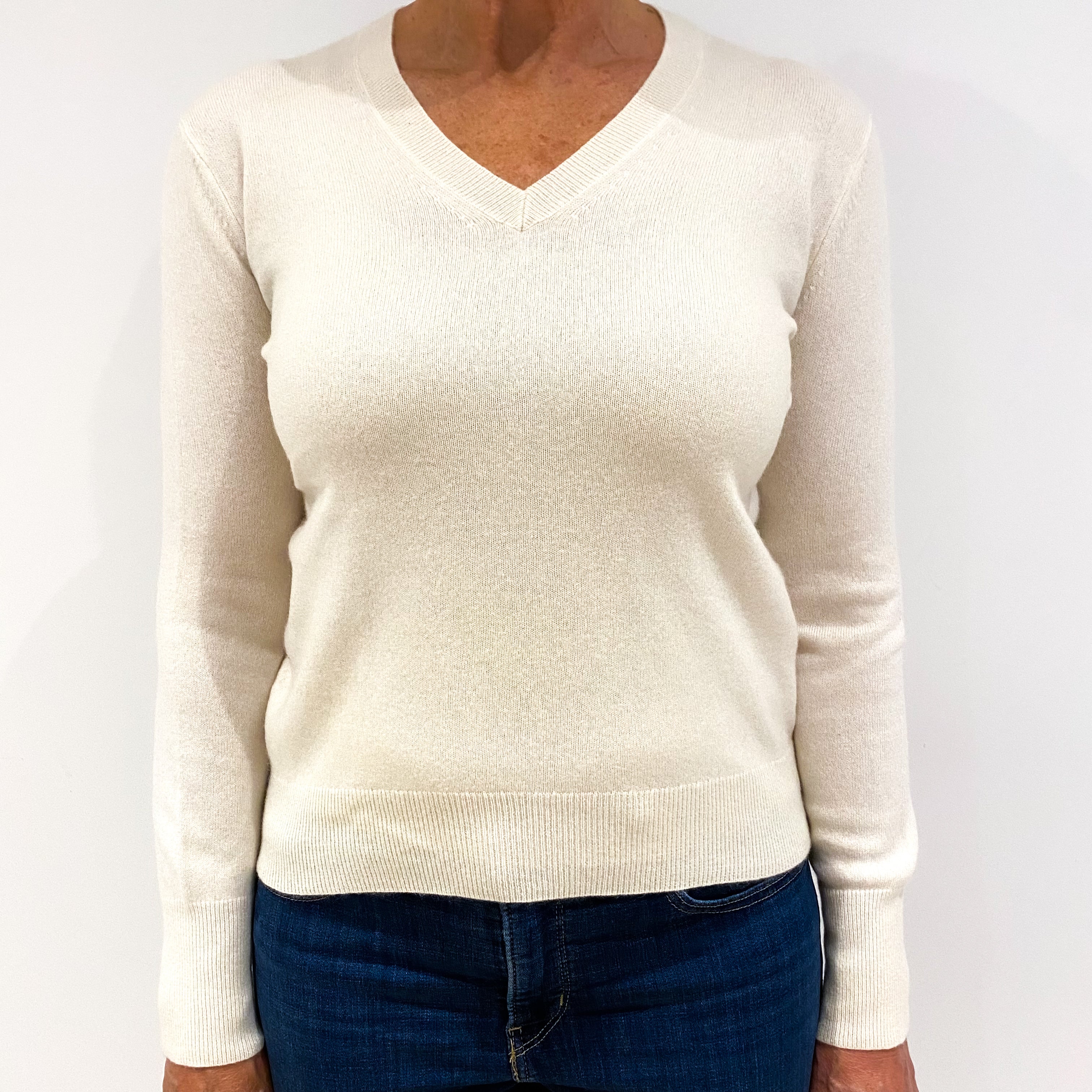Cream Cashmere V-Neck Jumper Medium