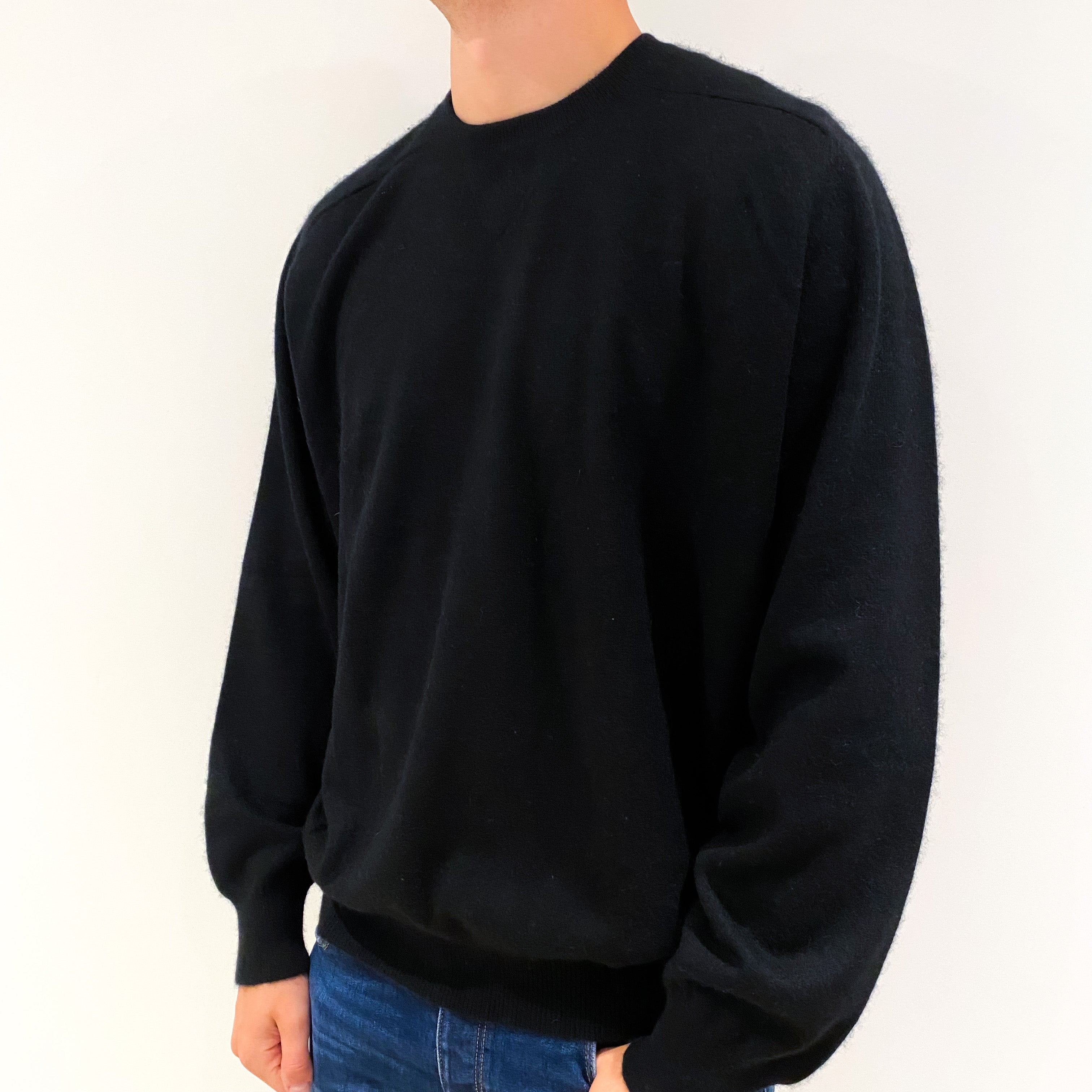 Men's Black Cashmere Crew Neck Jumper Extra Extra Large