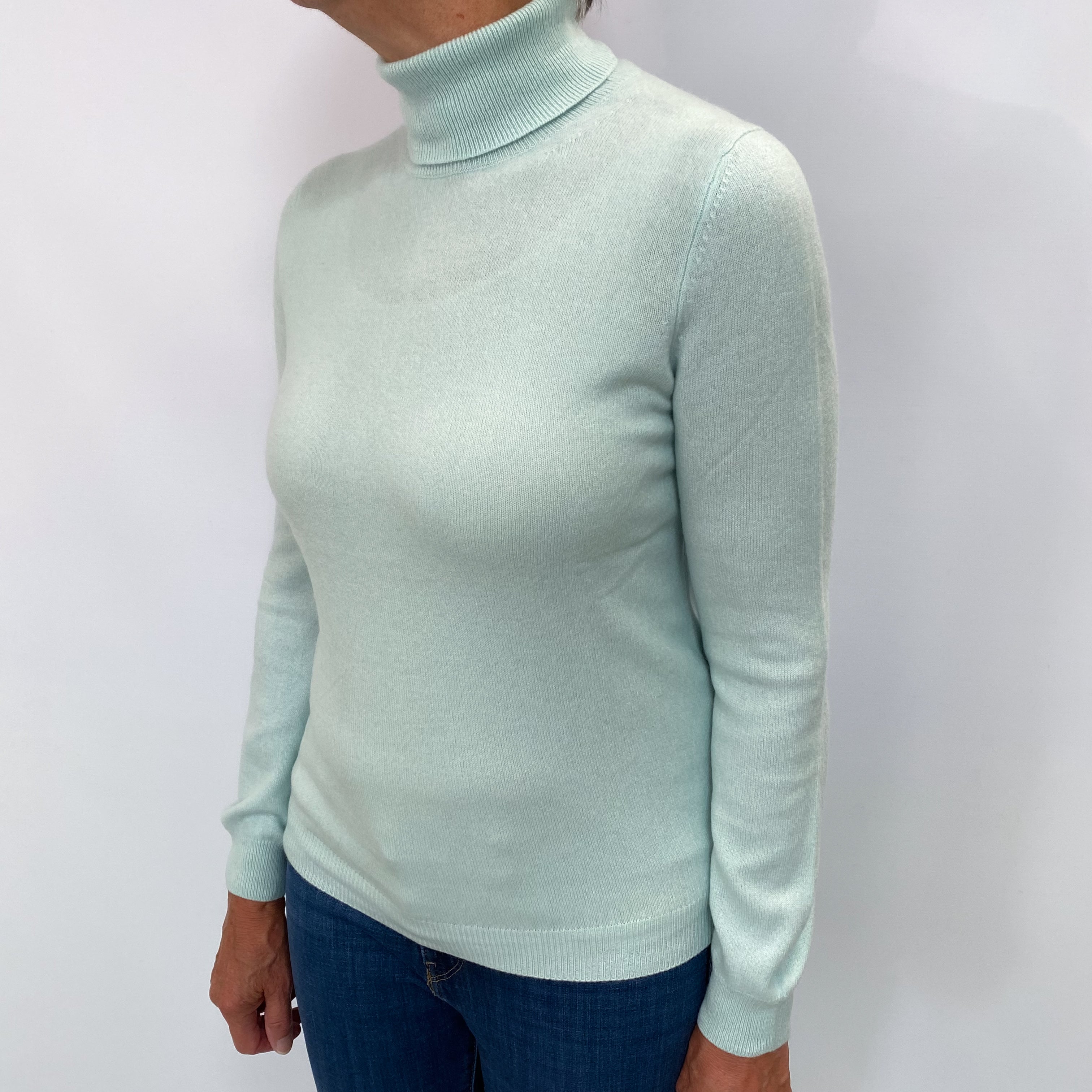 Mint Green Cashmere Polo Neck Jumper Medium