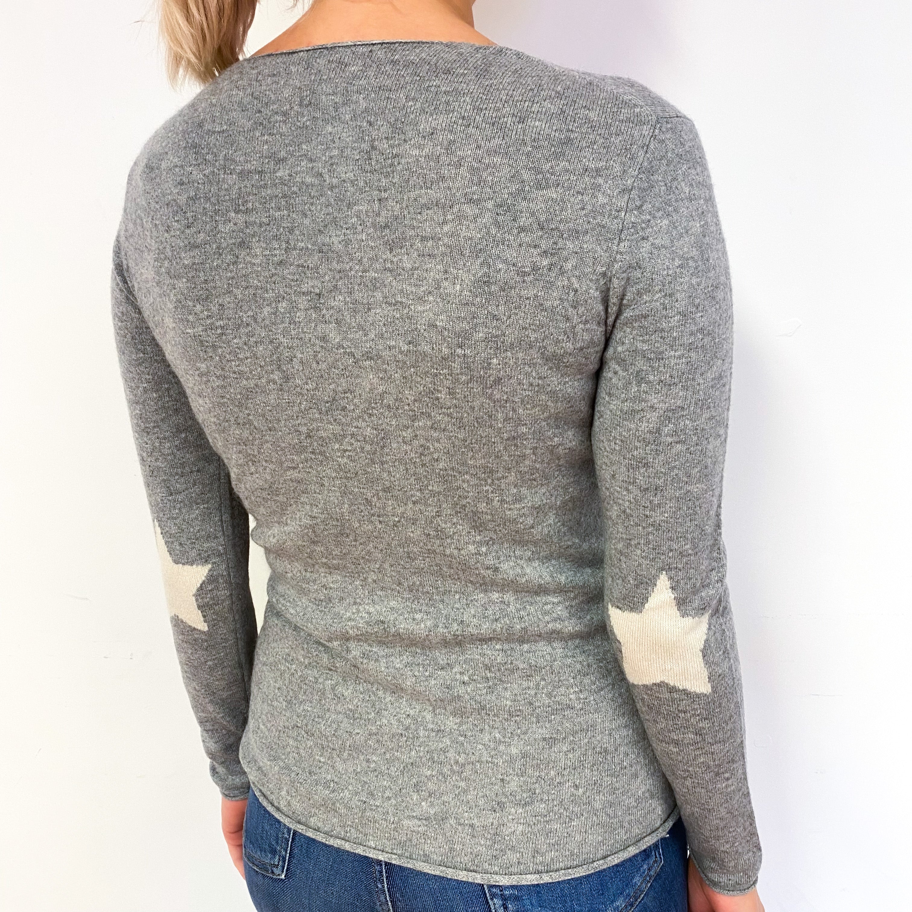 Ash Grey Star Cashmere V-Neck Jumper Small