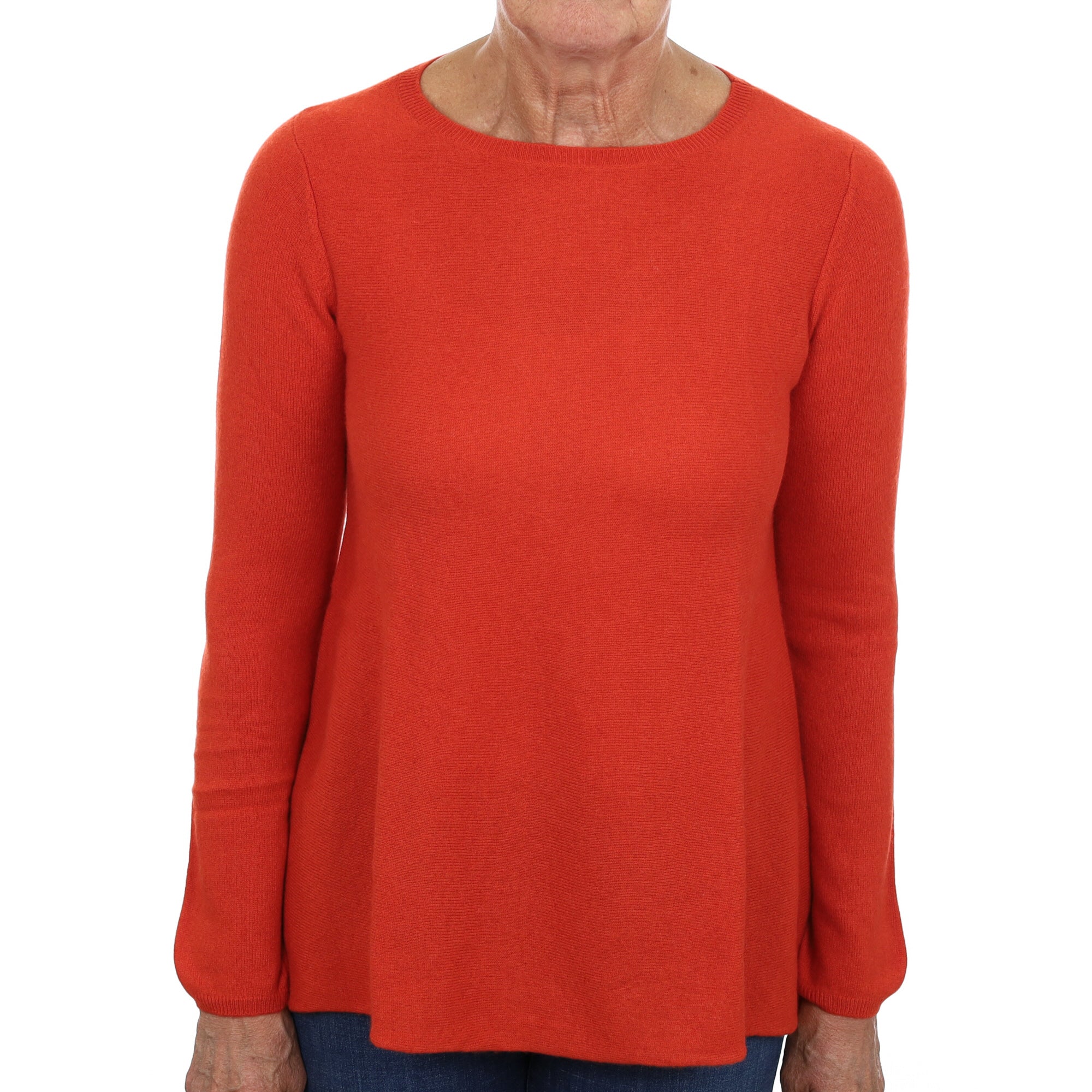 Burnt Orange Cashmere Flared Crew Neck Jumper Medium