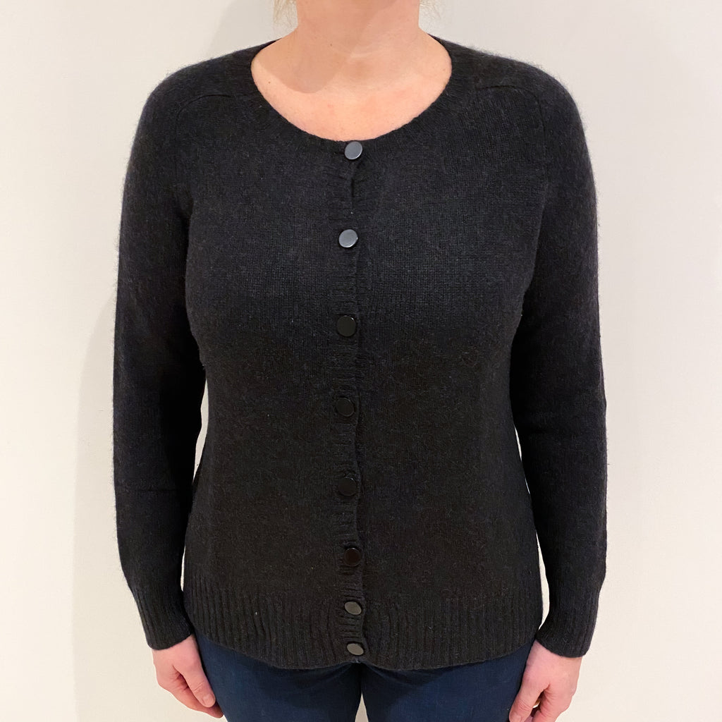 Dark Charcoal Grey Cashmere Crew Neck Cardigan Large
