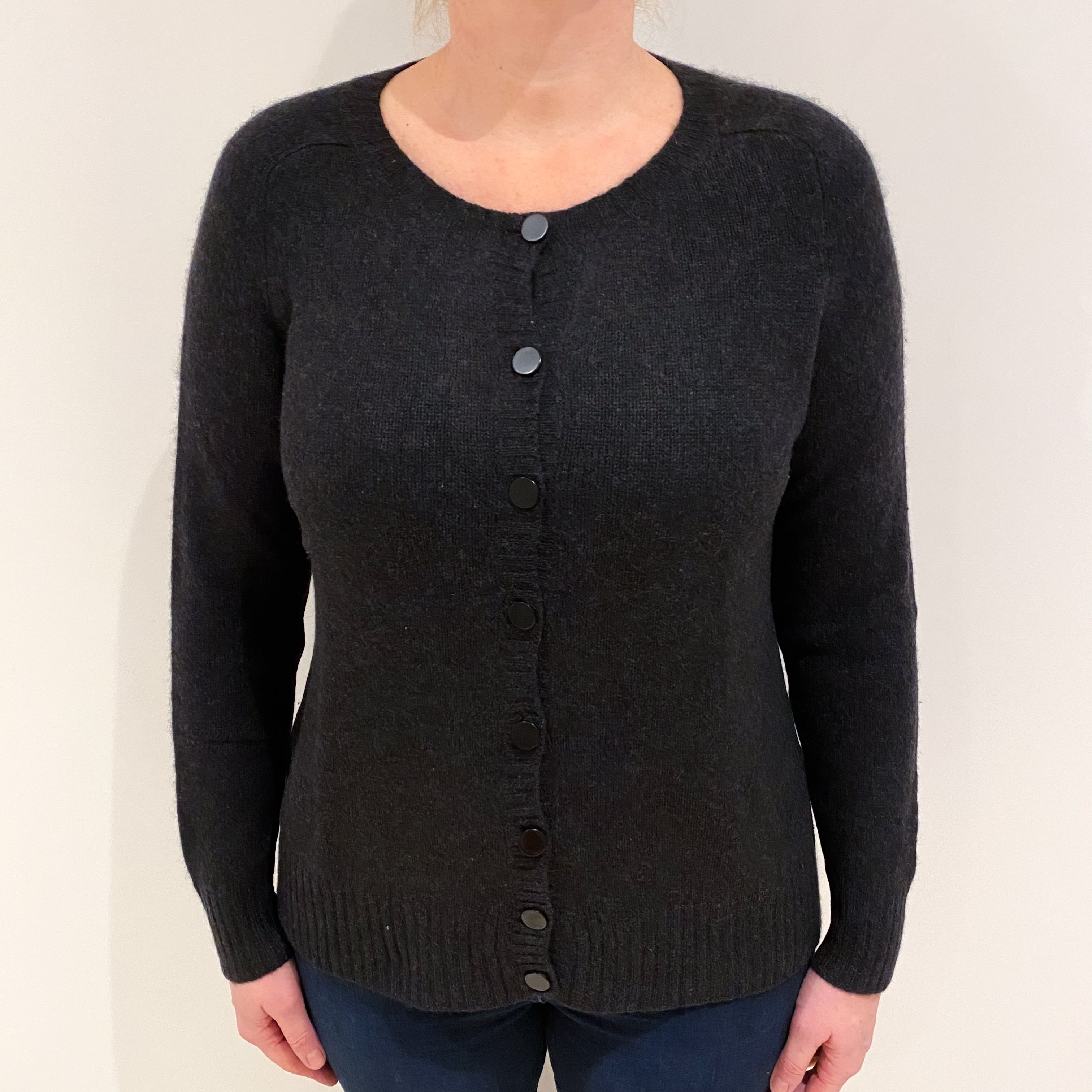 Dark Charcoal Grey Cashmere Crew Neck Cardigan Large