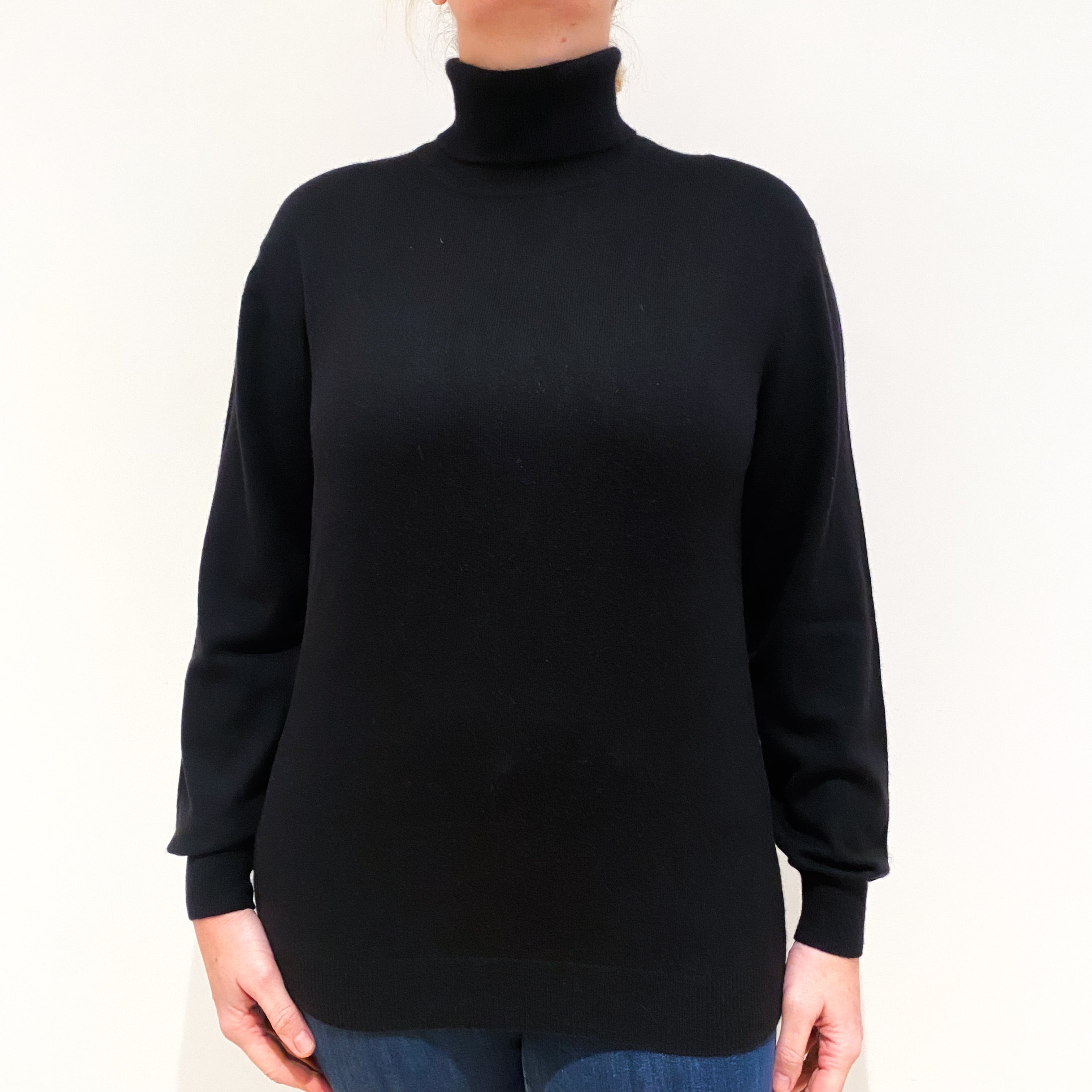 Black Cashmere Polo Neck Jumper Large