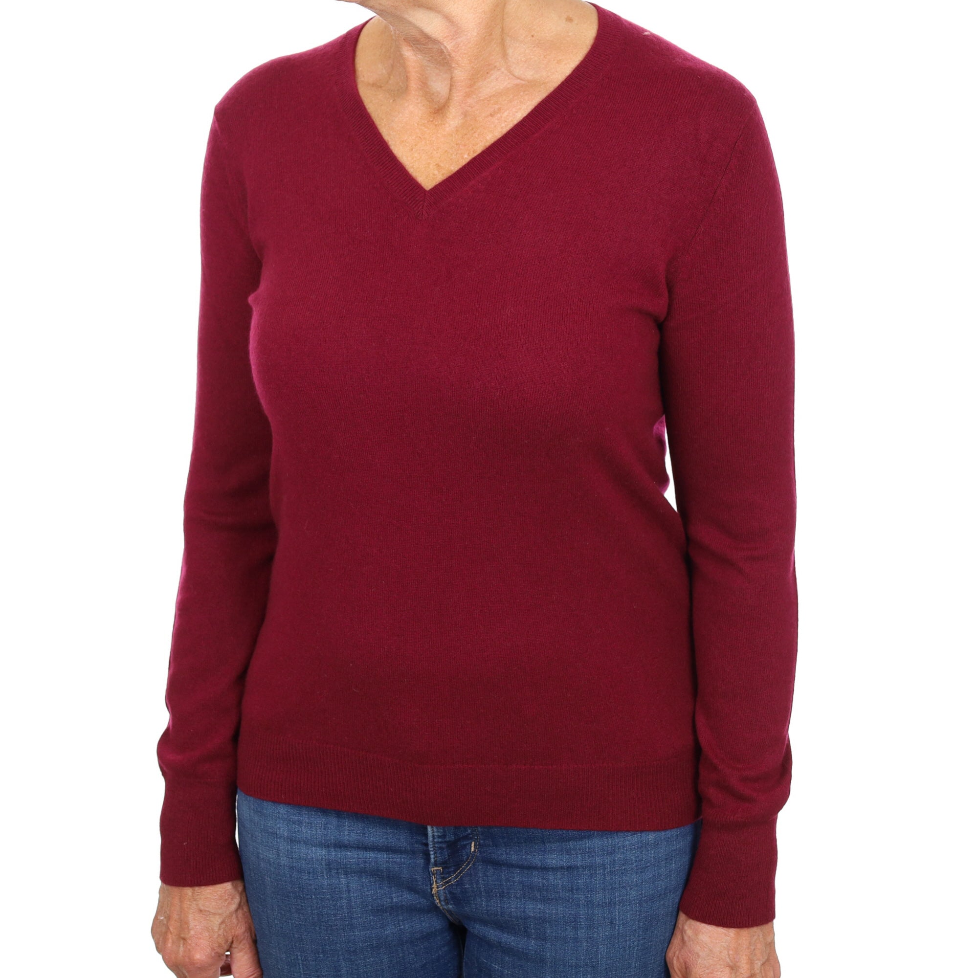 Burgundy Red Cashmere V Neck Jumper Medium