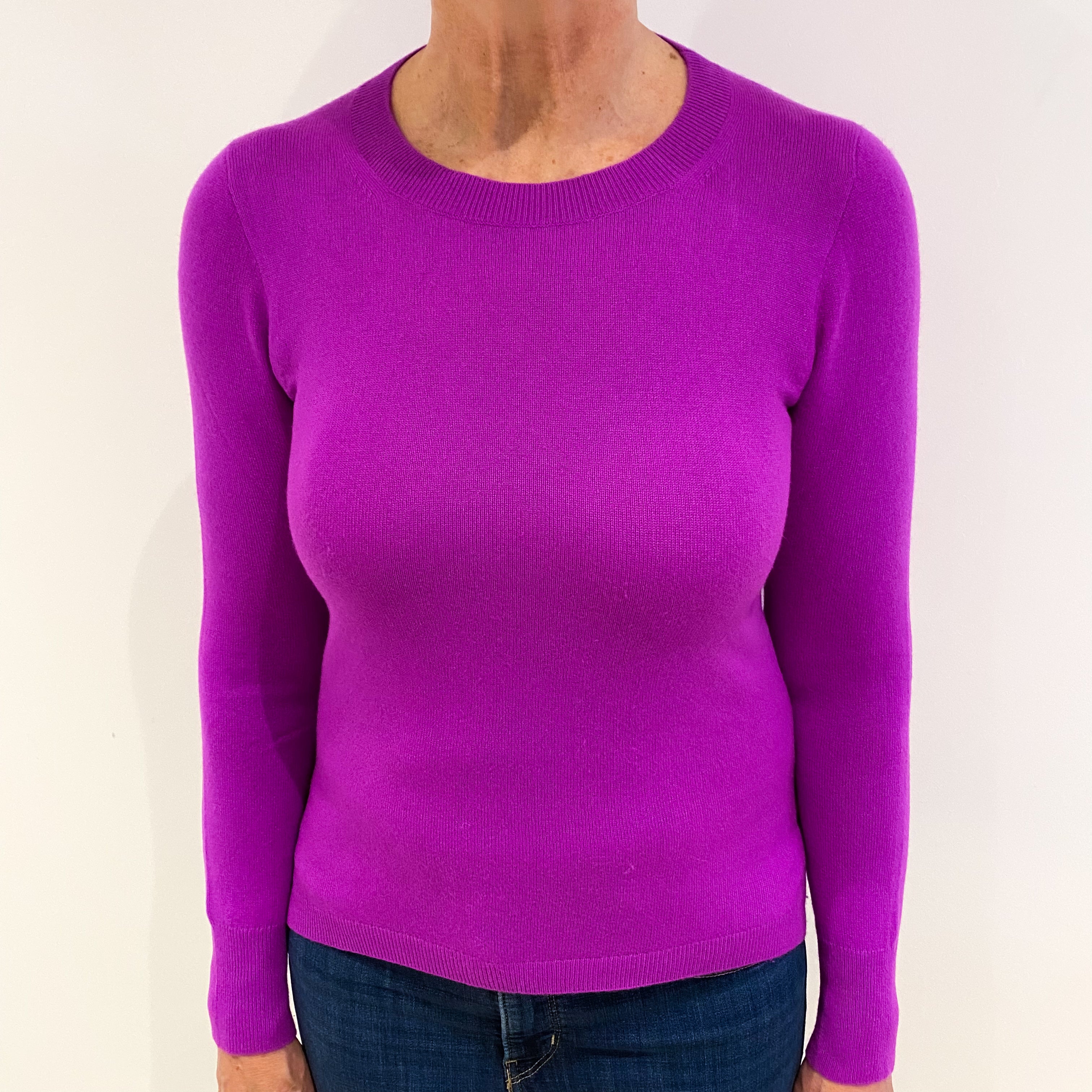 Magenta Purple Cashmere Crew Neck Jumper Medium