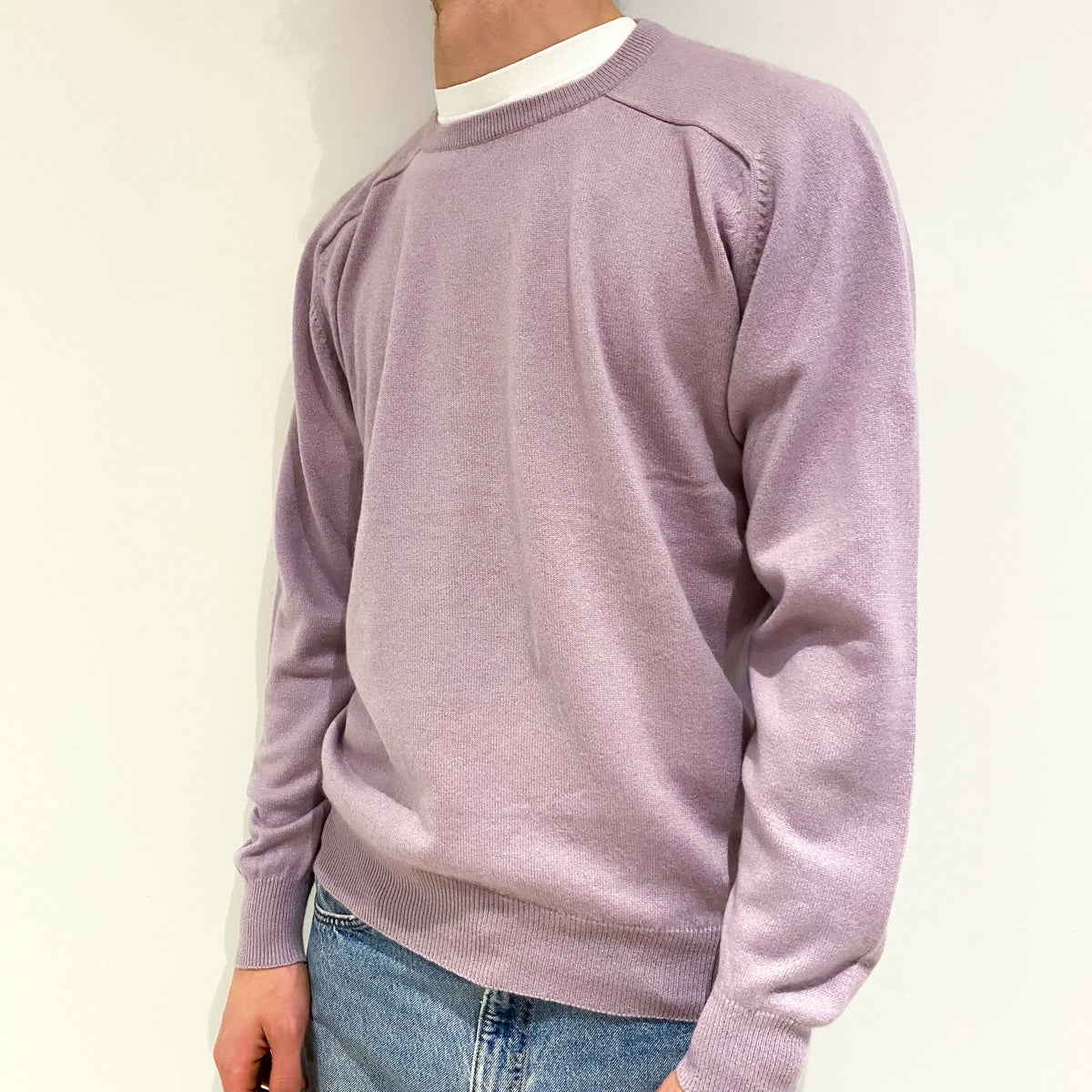 Men's Pale Purple Cashmere Crew Neck Jumper Large