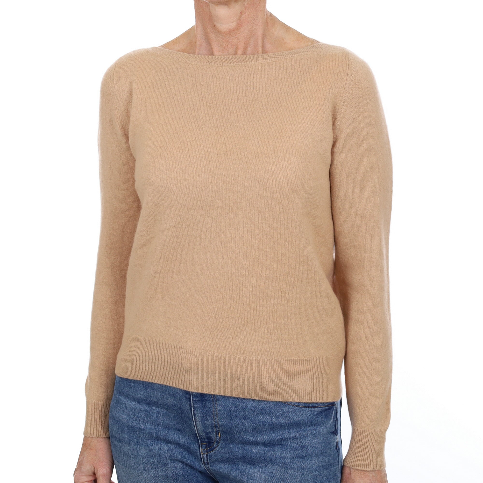 Buff Beige Cashmere Boat Neck Jumper Small