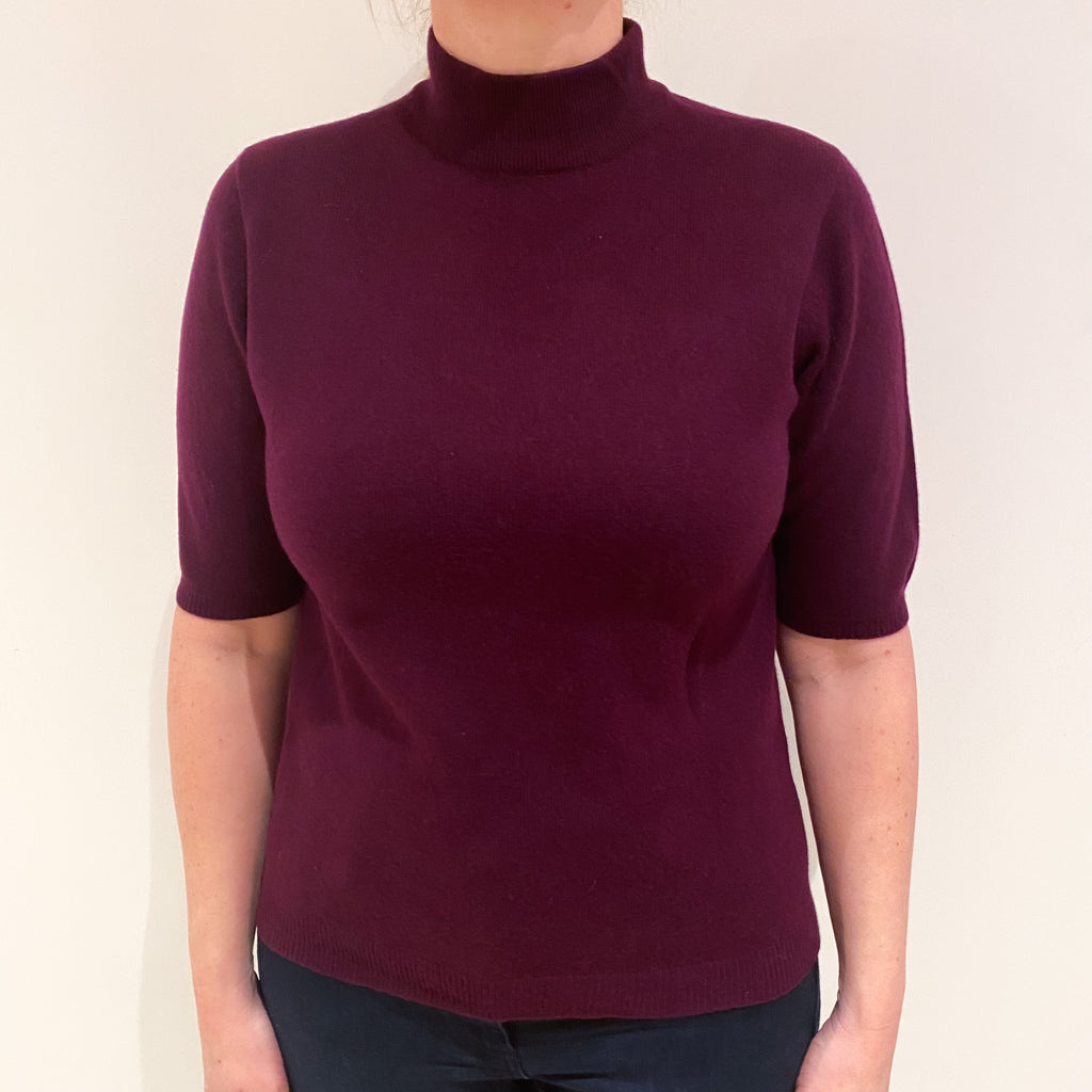 Mulberry Purple Cashmere Short Sleeve Polo Neck Jumper Large
