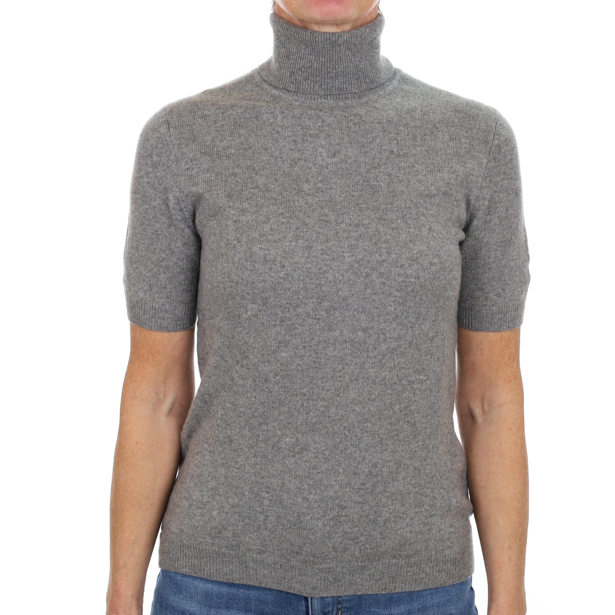 Ash Grey Cashmere Polo Neck Jumper Small