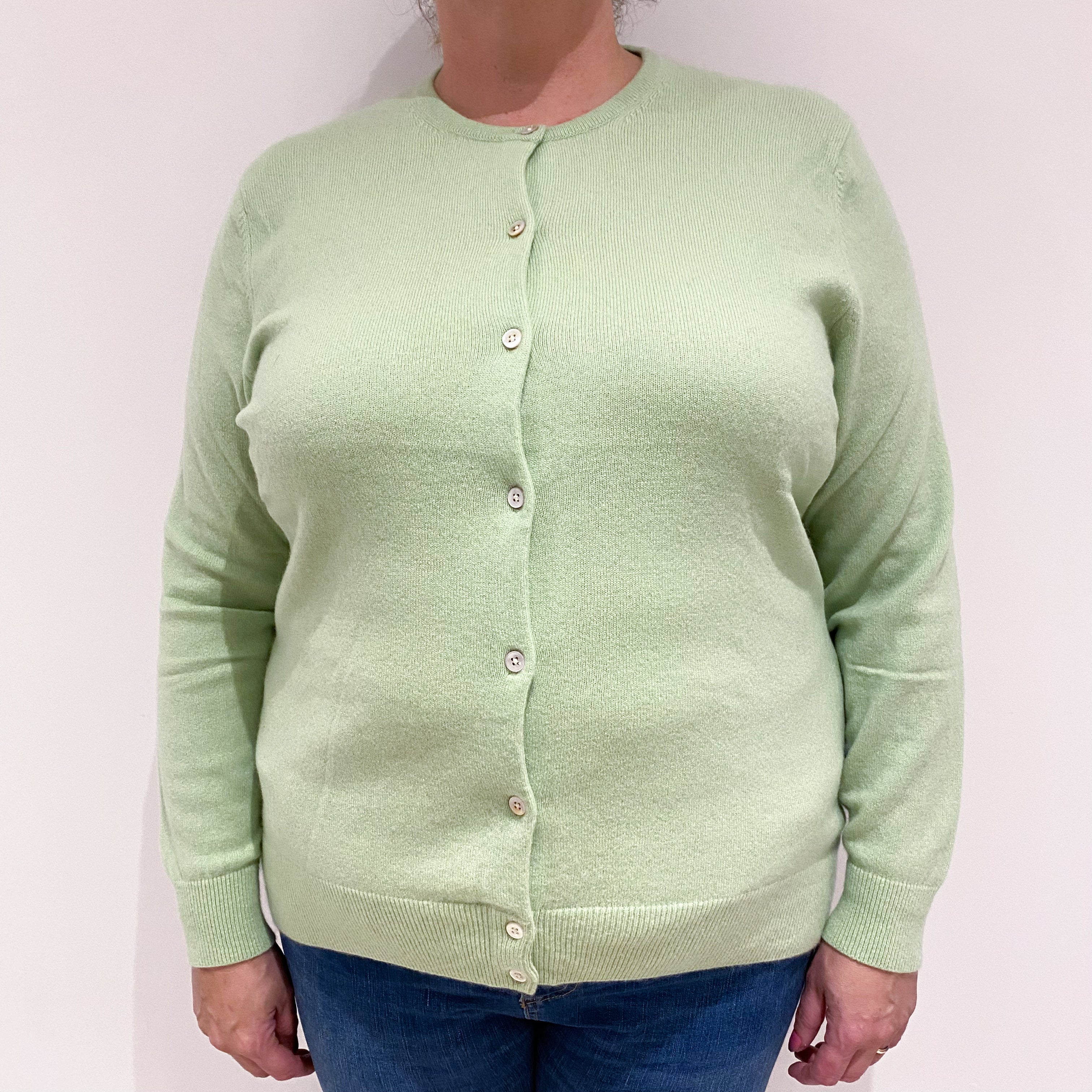 Lime Green Cashmere Crew Neck Cardigan Extra Large