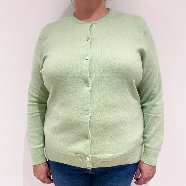 Lime Green Cashmere Crew Neck Cardigan Extra Large