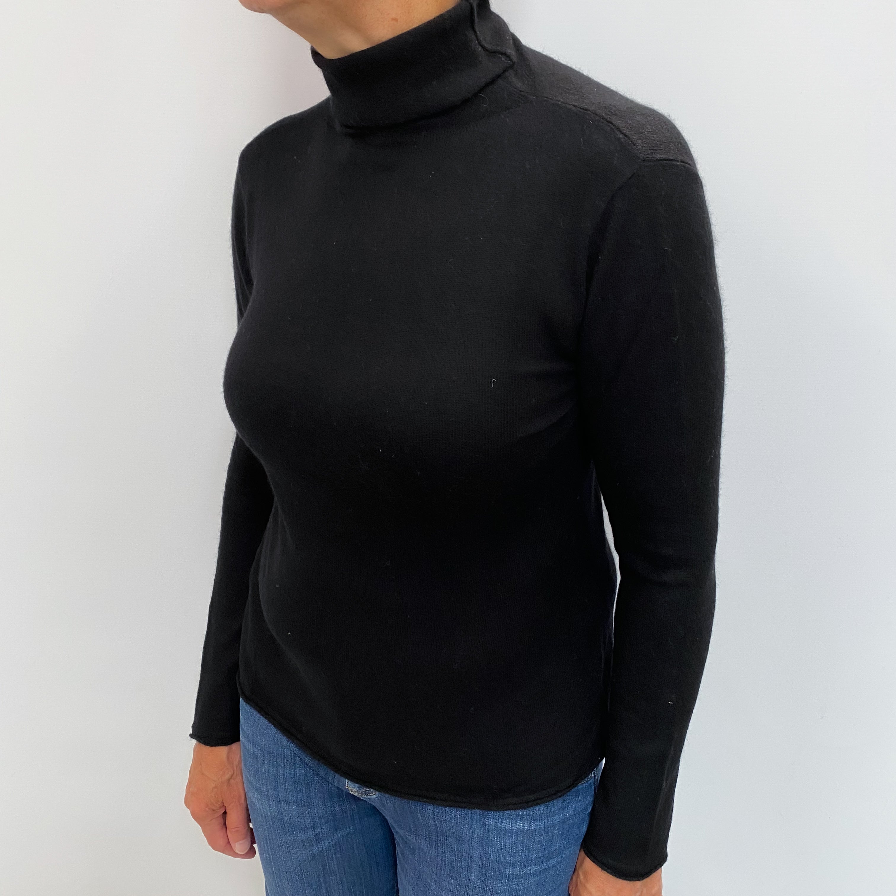 Black Cashmere Funnel Neck Jumper Medium