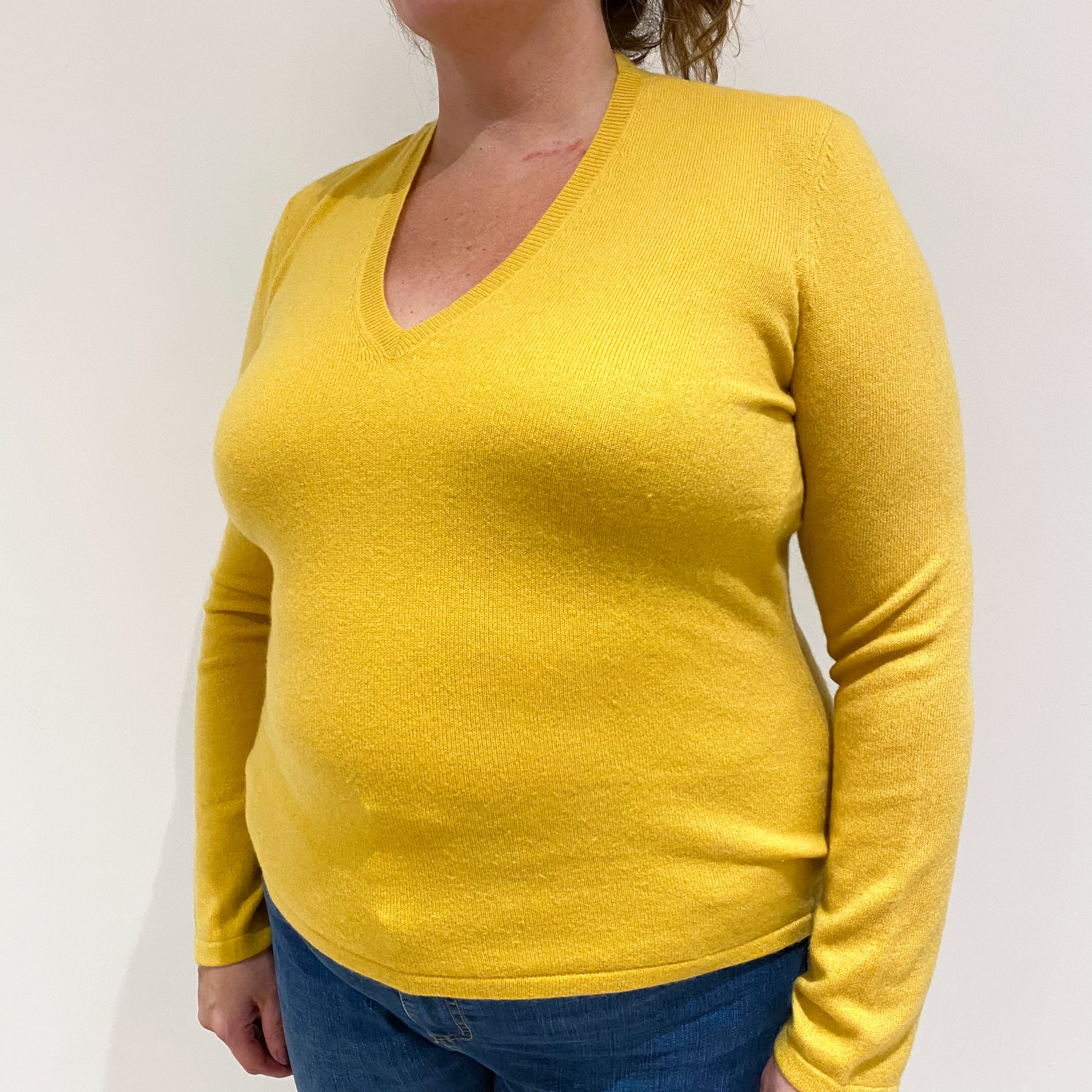 Sunflower Yellow Cashmere V-Neck Jumper Extra Large