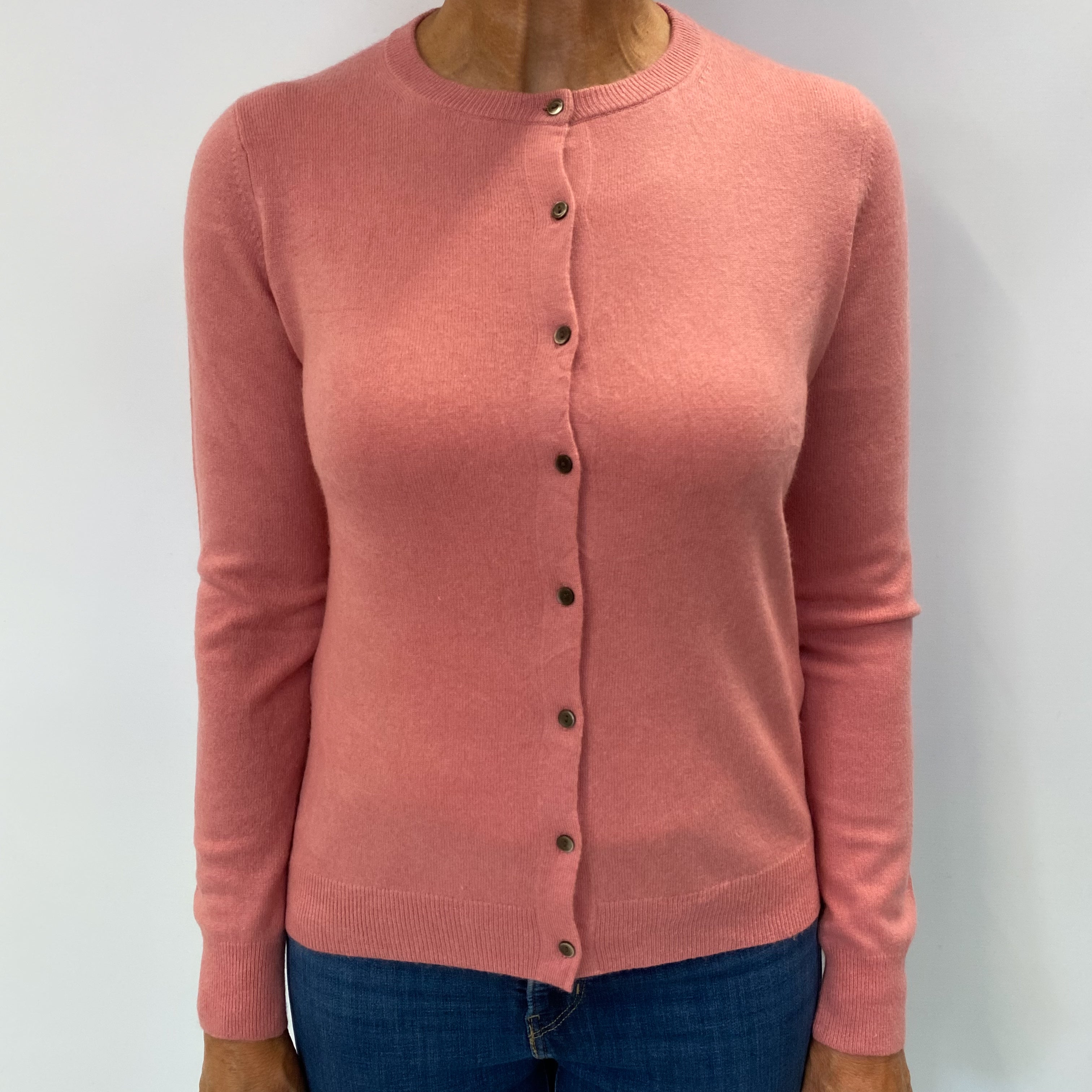Dusky Pink Cashmere Crew Neck Cardigan Medium