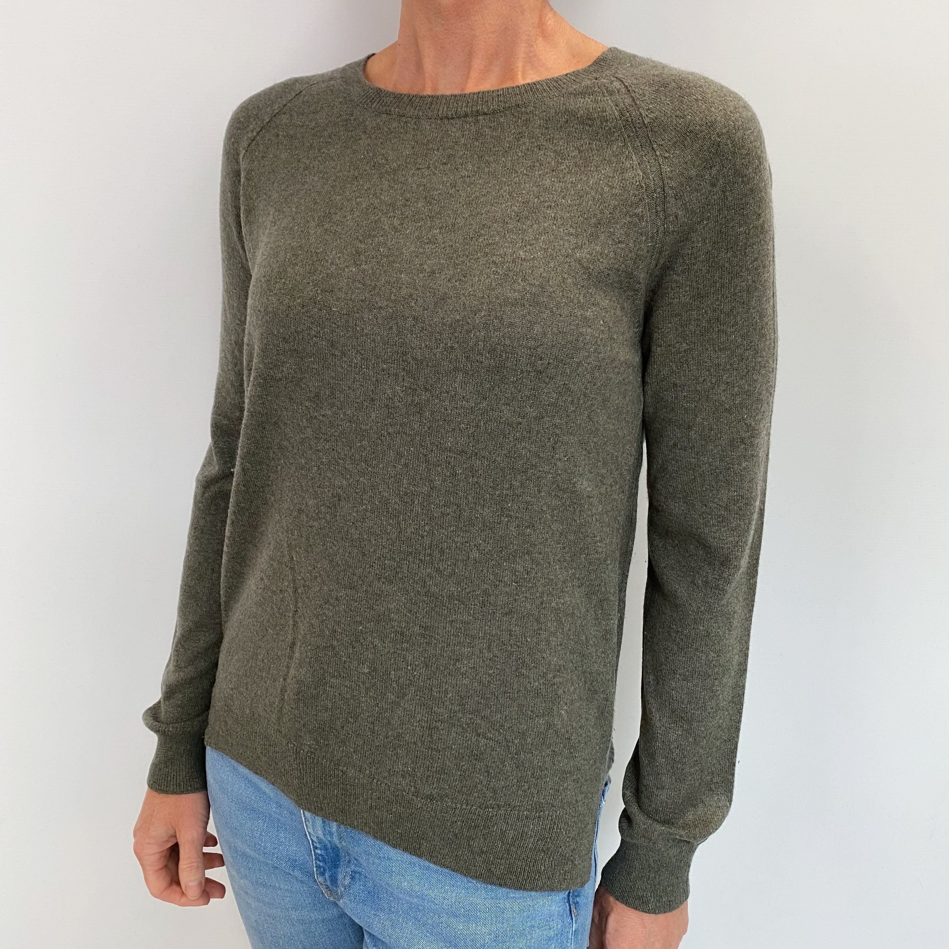 Khaki Green Cashmere Crew Neck Jumper Small