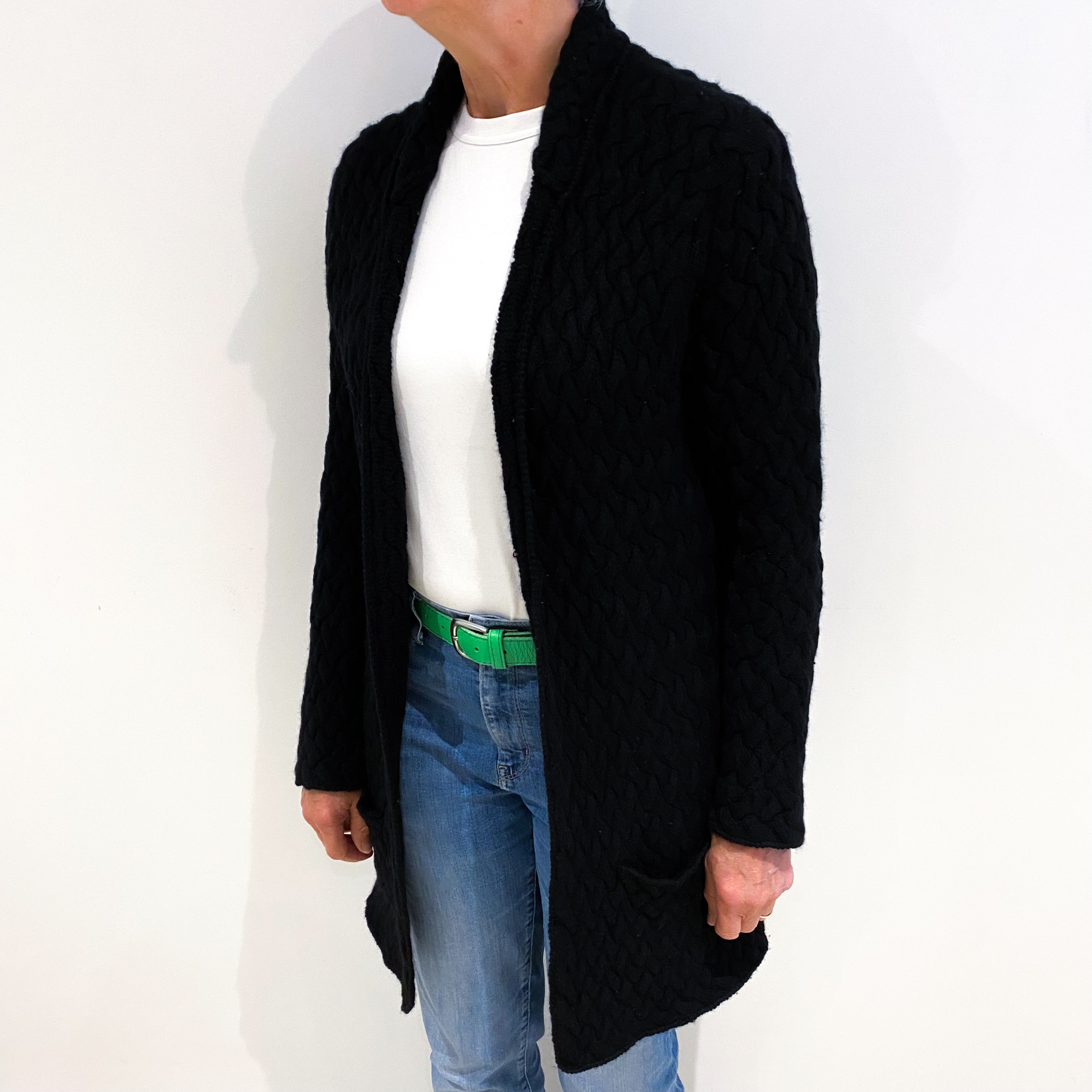 Black Cashmere Edge To Edge Cardigan Medium