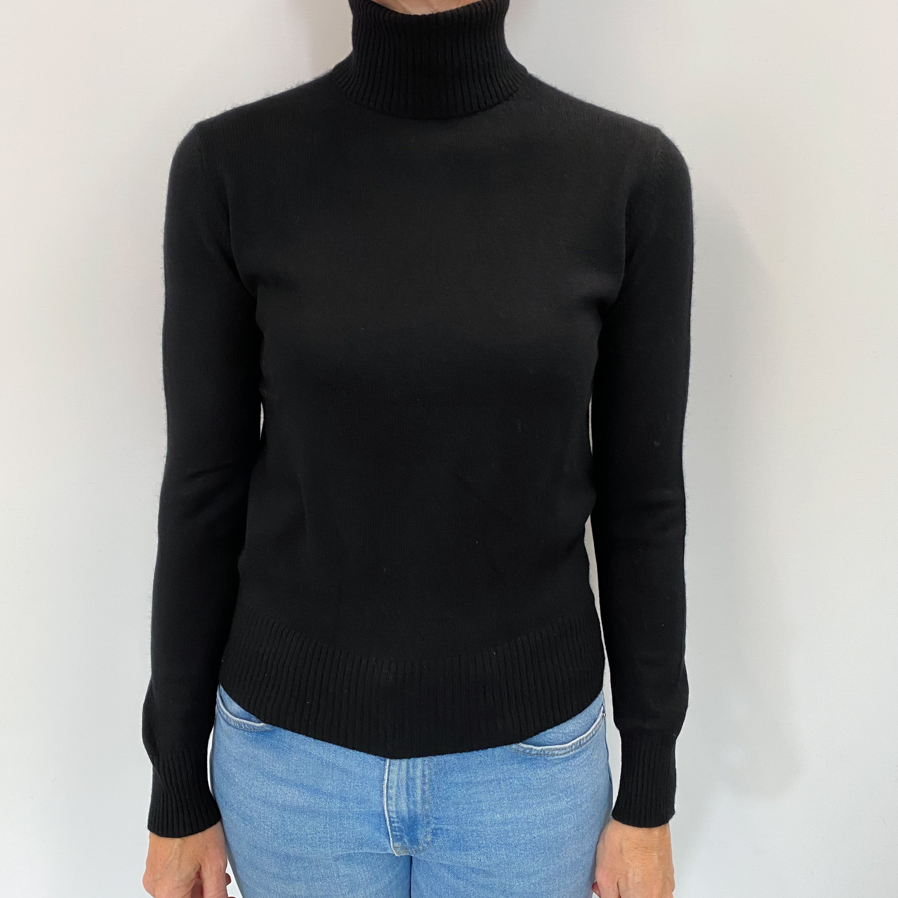Black Cashmere Polo Neck Jumper Small