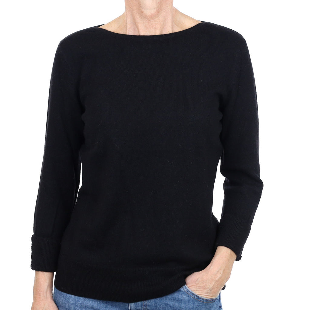 Black Cashmere Slash Neck Jumper Small