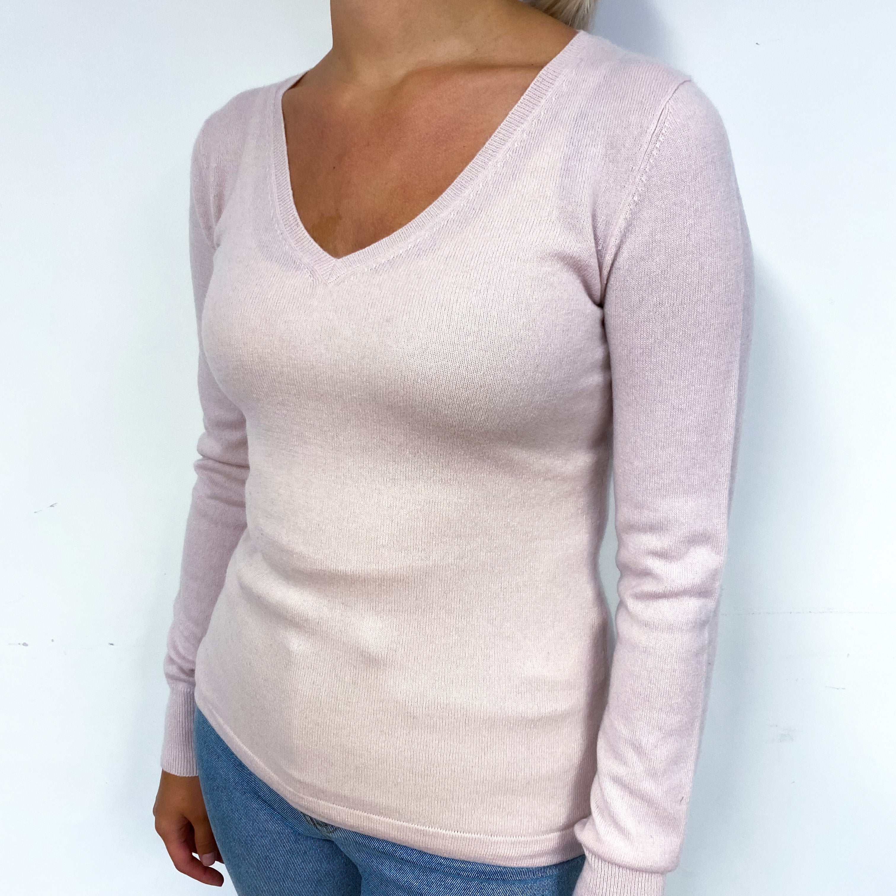 Ice Pink Cashmere V-Neck Jumper Small