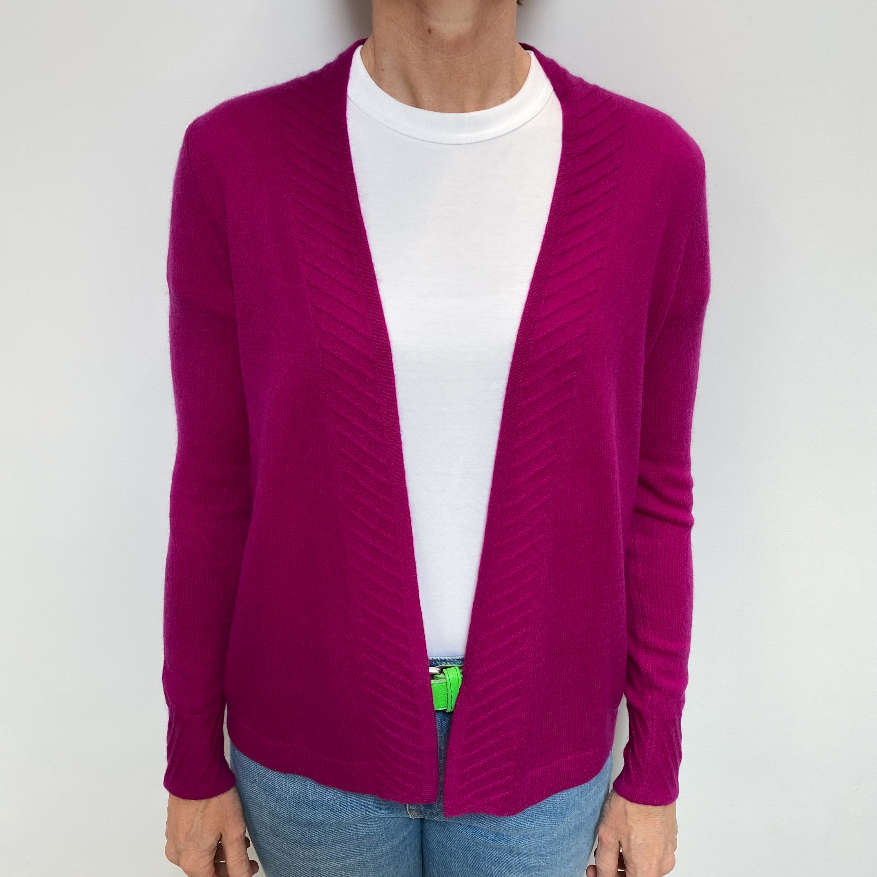 Magenta Pink Cashmere Edge to Edge Cardigan Small